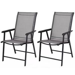 Gymax - 2PCS Folding Chairs Steel Frame Patio Garden Outdoor w/ Armrest & Footrest - Gray