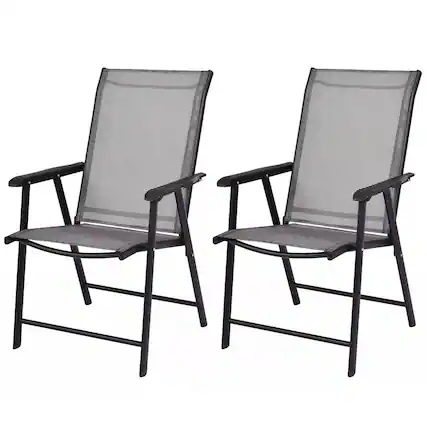 Front. Costway - Costway 2PCS Folding Chairs Steel Frame Patio Garden Outdoor w/ Armrest & Footrest - Grey.