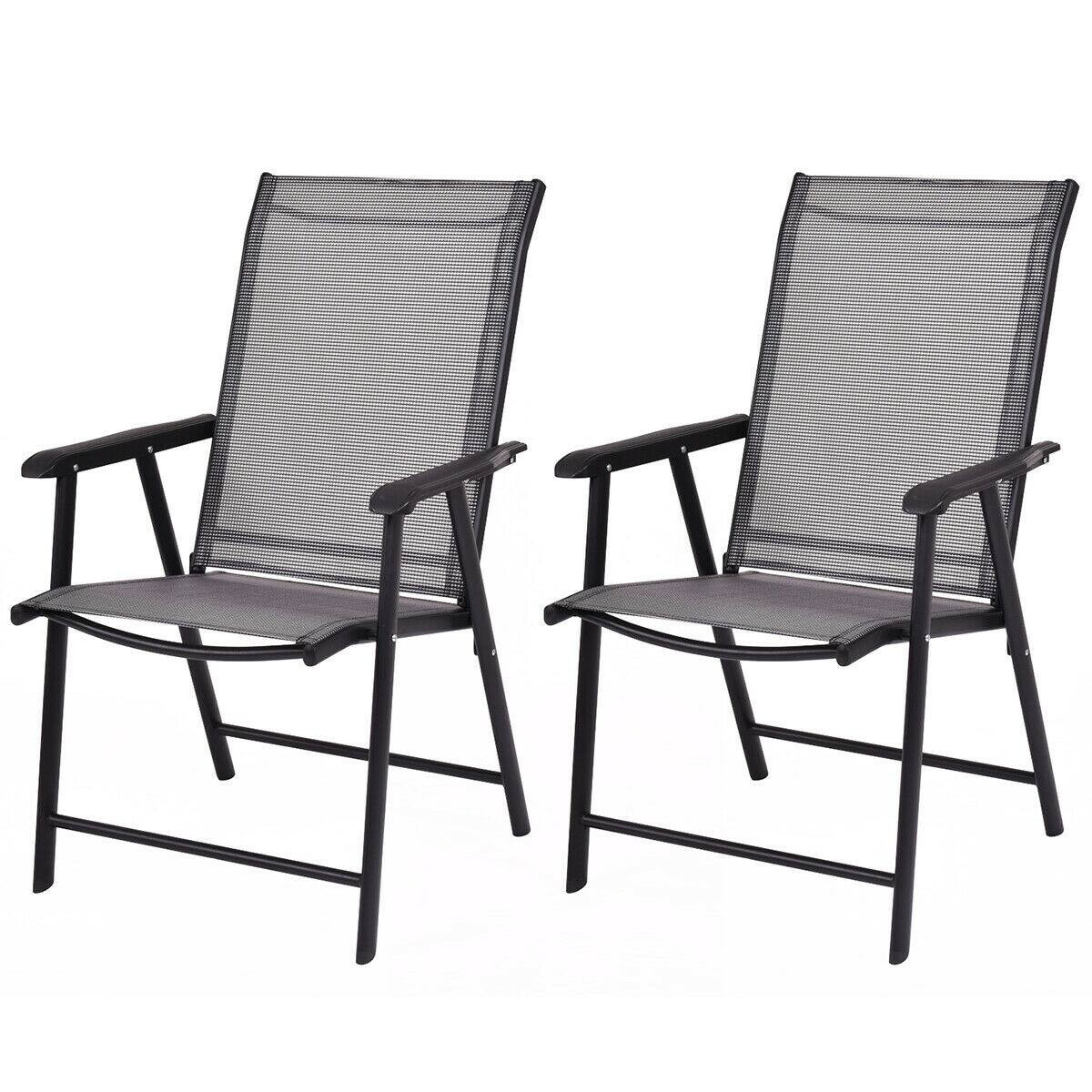 Front. Gymax - Gymax 2PCS Folding Chairs Steel Frame Patio Garden Outdoor w/ Armrest & Footrest - Grey.