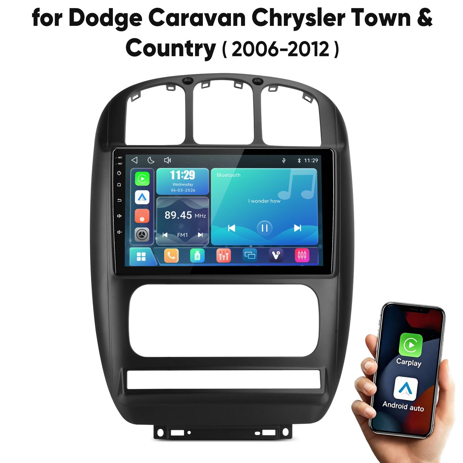 Junsun - Linux System carplay Android auto Mirror Link For Dodge Caravan Chrysler Town Country 06-2012 Car Stereo Radio GPS Navi - Black