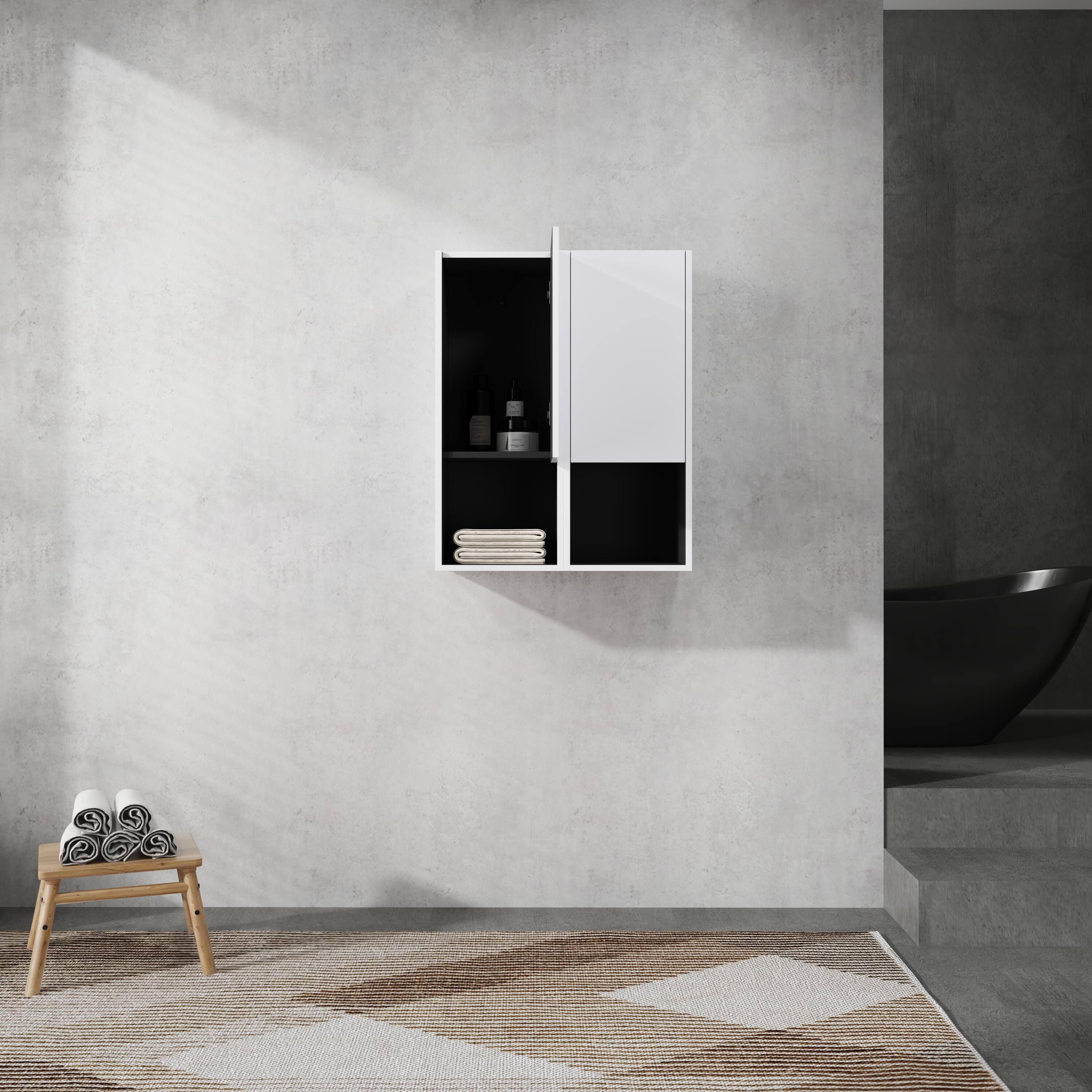 Angle. TinyHomie - 12in Bathroom Side Cabinet 2-Soft Close Doors Float Mounting Design 12x2 KD-Packing - White.