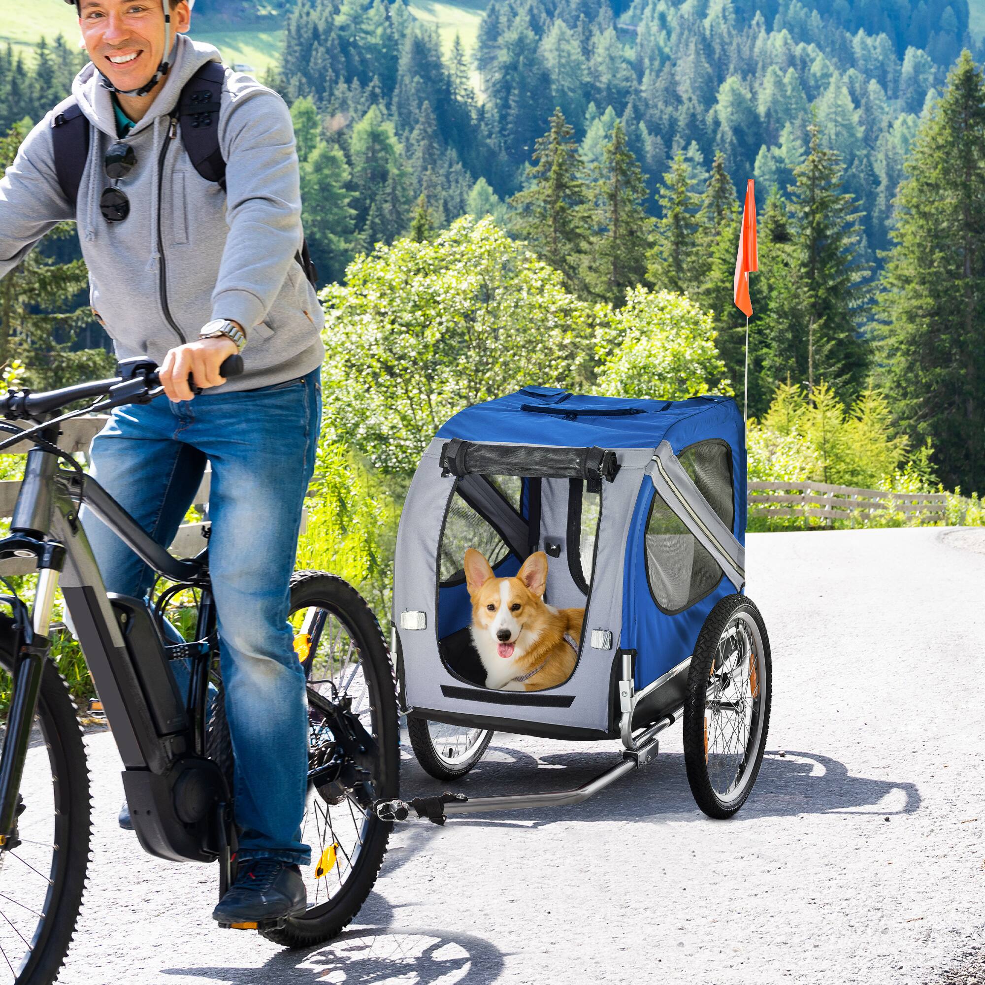 Alt View 5. Siljoy - Light Blue/White Dog Bike Trailer with 3 Entrances & Off‑Road Wheels, Pet Carrier for Dogs Up to 44 lbs.