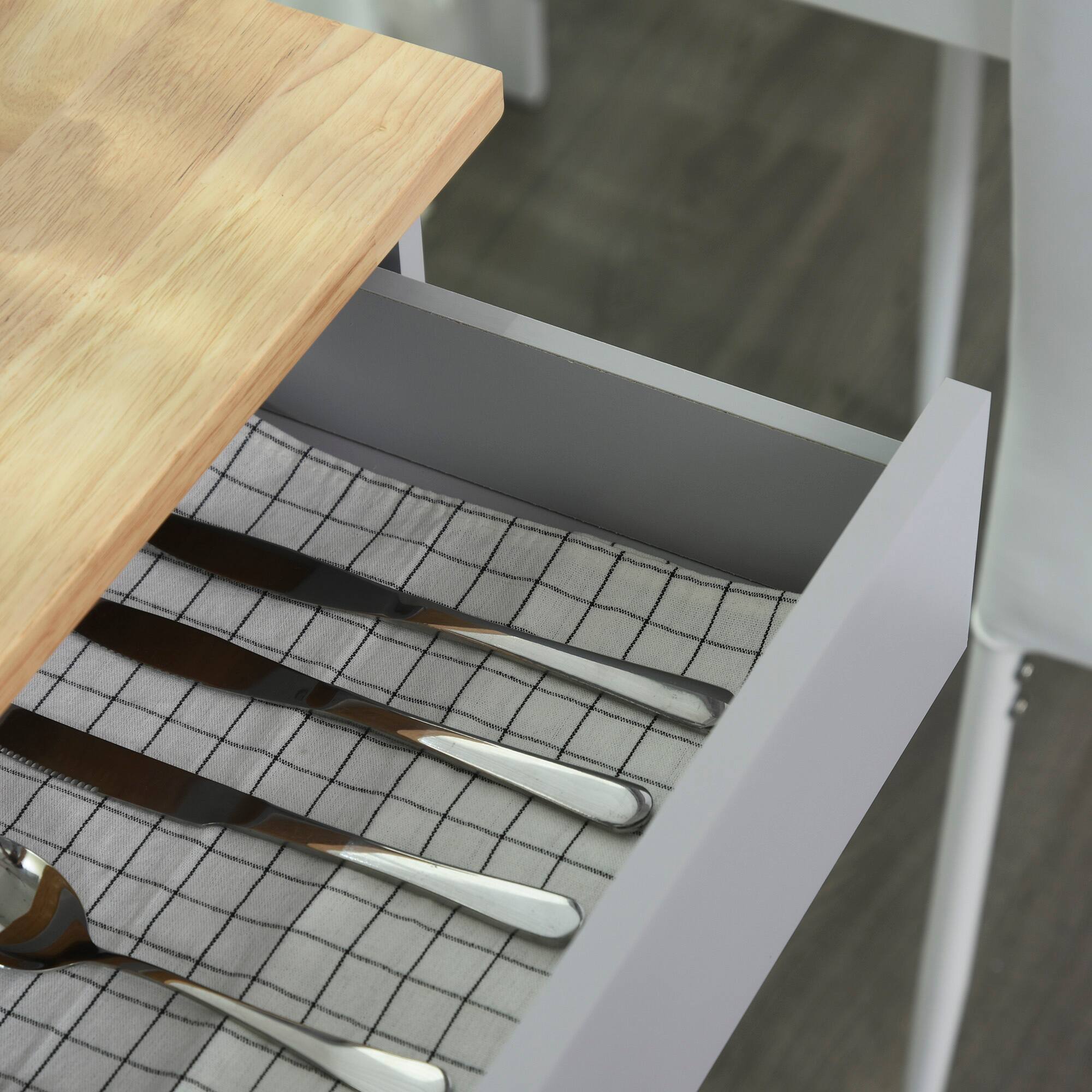 Alt View 5. Homcom - Kitchen Island Cart, Rolling Island Table with Solid Wood Top, Trolley Cart with Drawer, Storage Cabinet & Towel Rack - Grey.