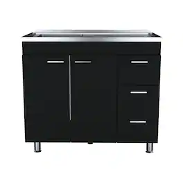 TuHome - Ferretti Utility Sink With Three Drawers And Double Door Cabinet - Black