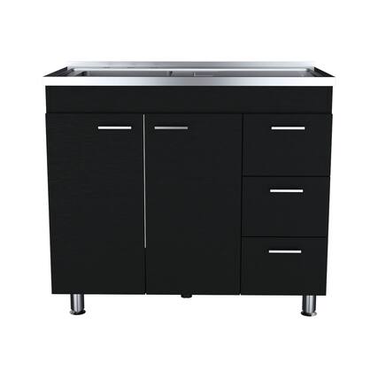 Front. TuHome - Ferretti Utility Sink With Three Drawers And Double Door Cabinet - Black.