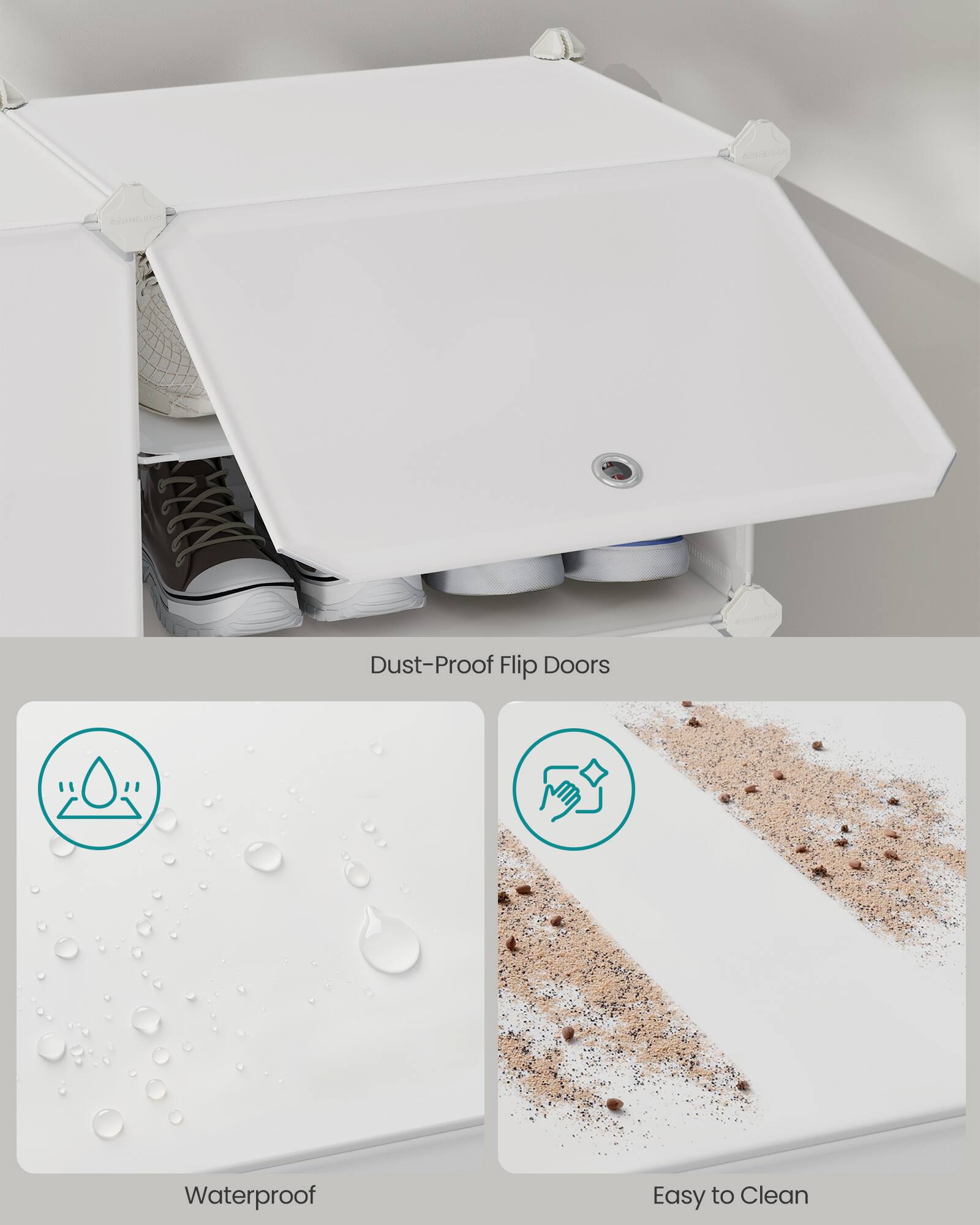 Dust-Proof Flip Doors  
Waterproof  
Easy to Clean