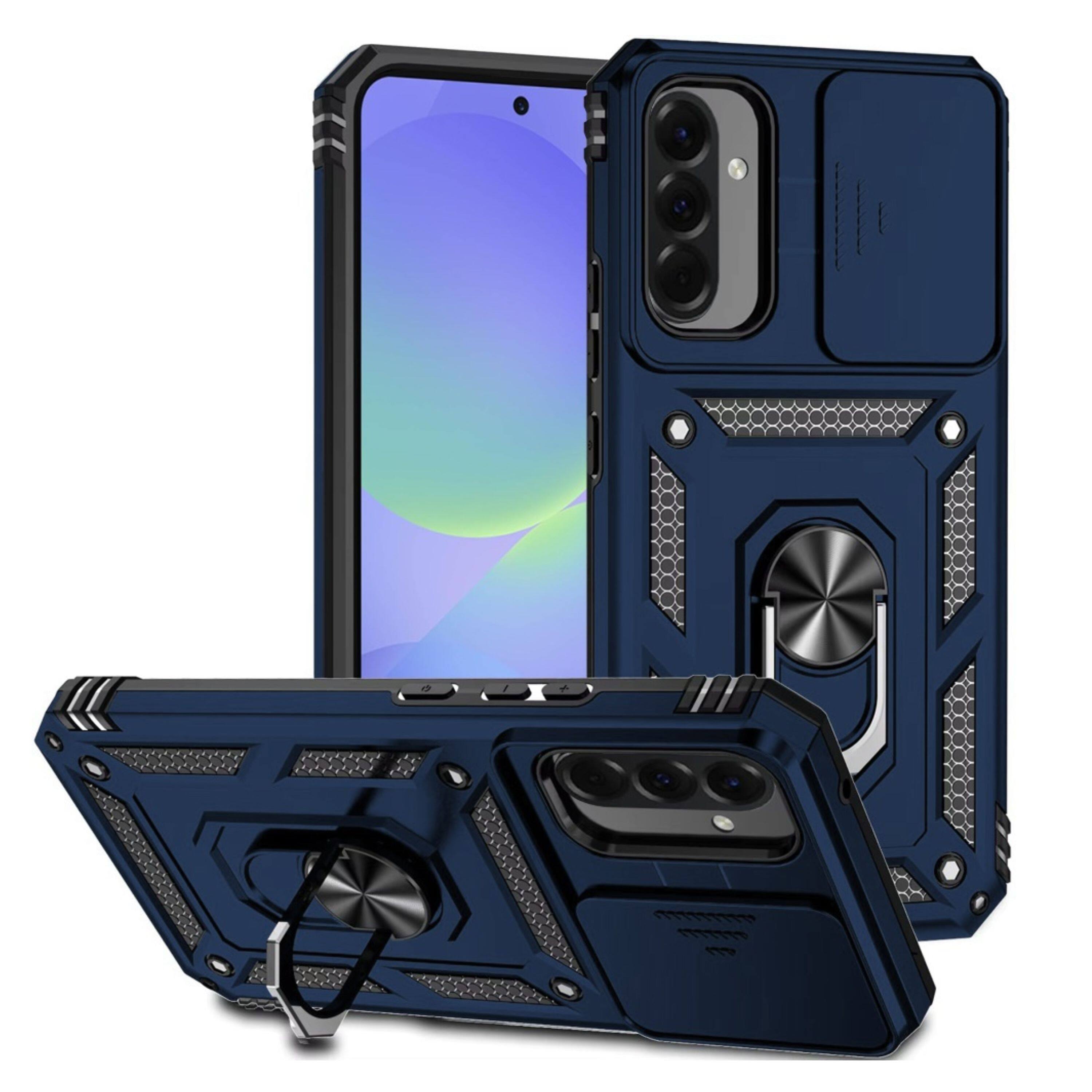 Front. Kitcheniva - Shockproof Ring Stand Lens Cover Phone Case With Tempered Glass For Samsung Galaxy A57 5G Blue - Blue.