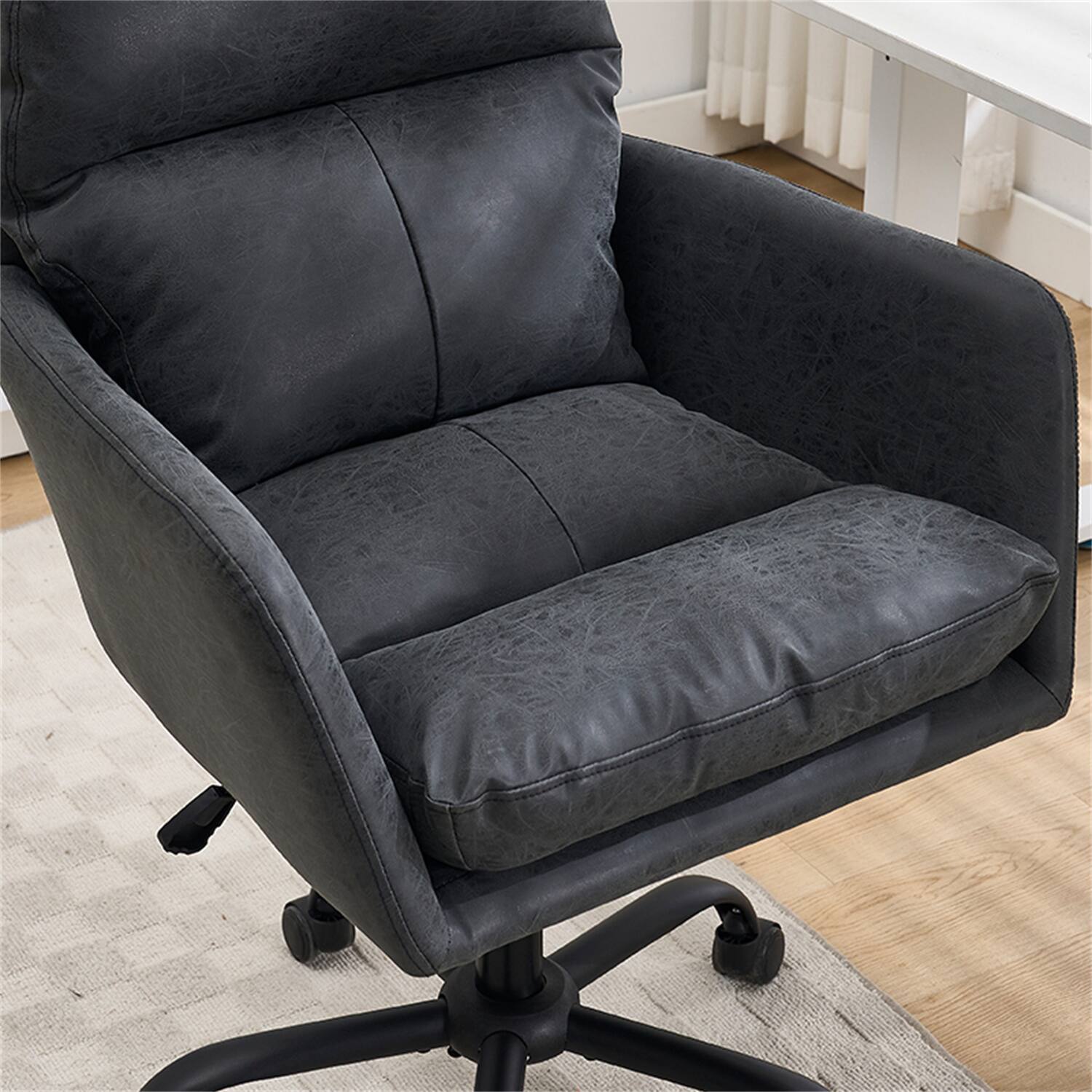 Left. Forest'nSky - Black Artificial Leather Office Chair, Height-Adjustable with Black Base for Home & Office - Black.