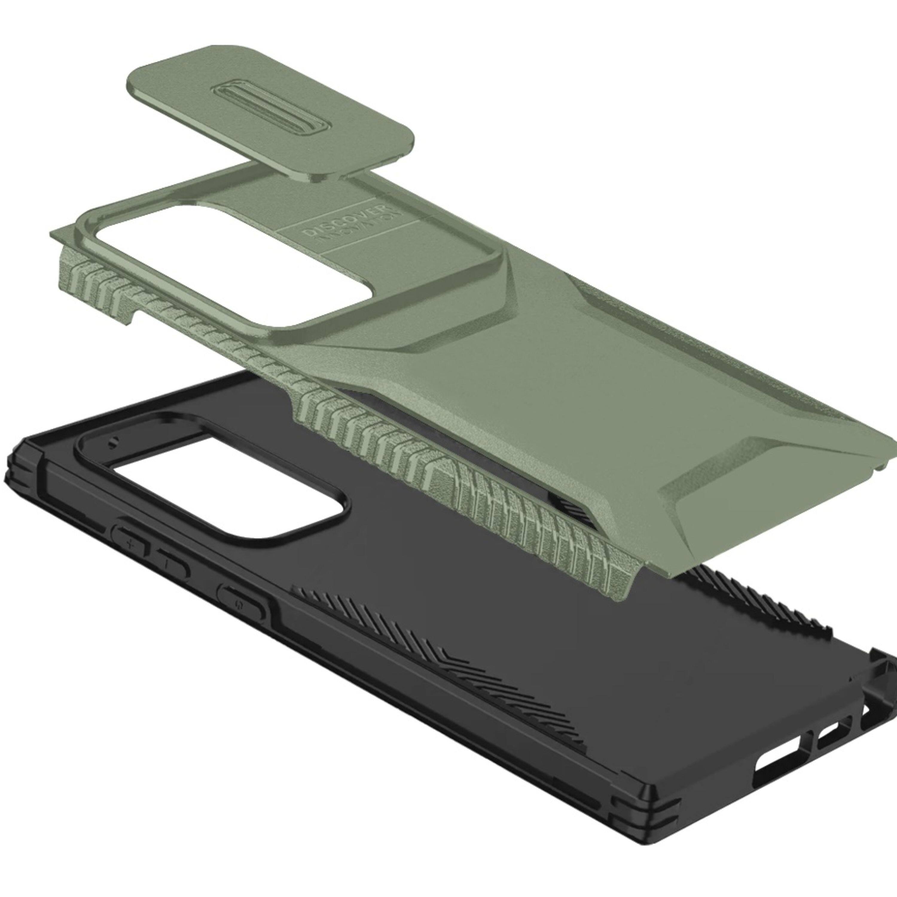 Angle. Kitcheniva - Tactical Side Grip Case With Sliding Lens Shield & Tempered Glass For Samsung S25 Ultra Midnight Green - Midnight Green.