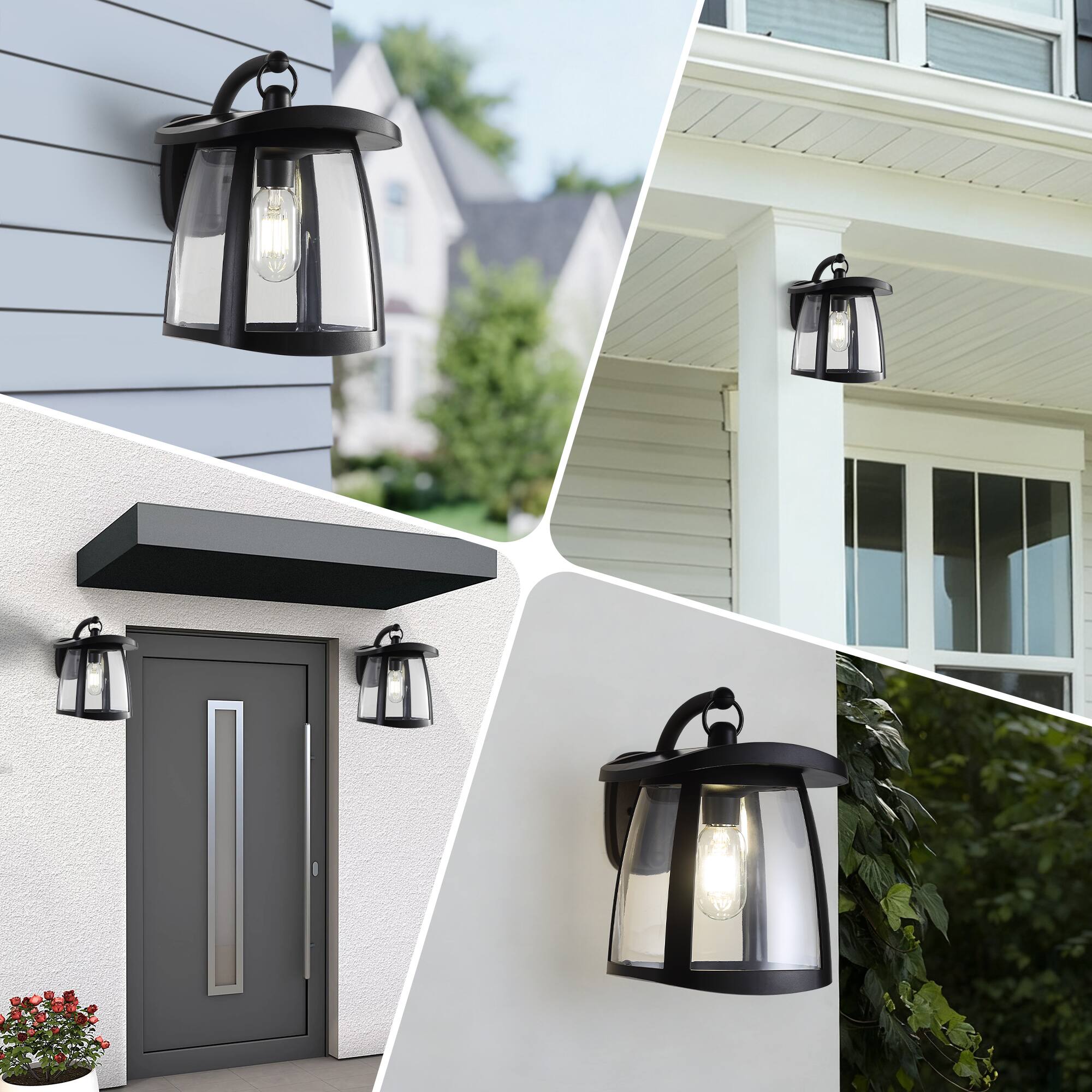 Alt View 3. Sofucor - 10" Outdoor Solar Porch Light Exterior Lighting Fixture Wall Mount IP54 Waterproof Wall Sconce Light for House Doorway - Black.