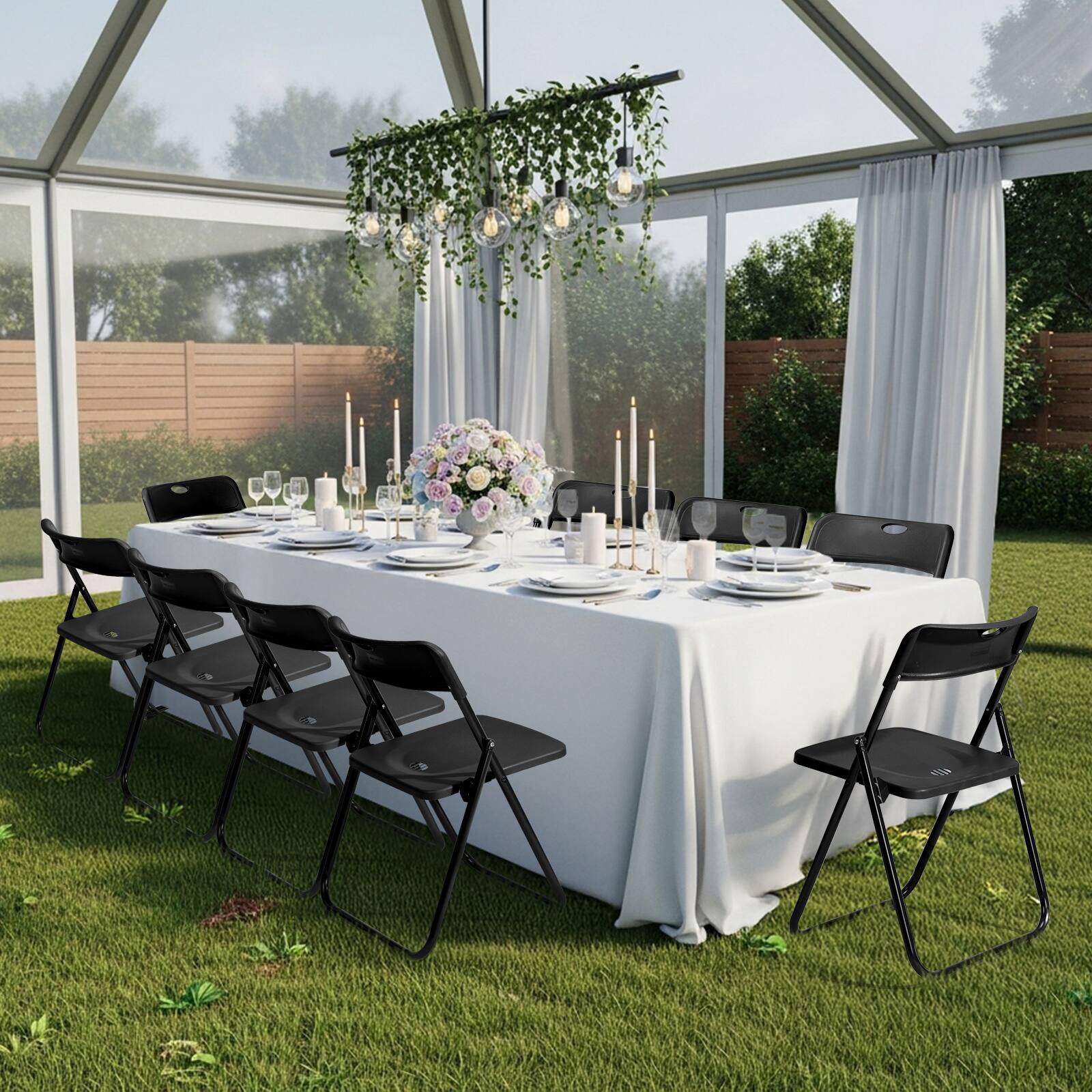 Alt View 8. Winado - 10PCS Portable Folding Plastic Stackable Chairs with Backrest Lightweight for Indoor Outdoor Camping Wedding Party - Black.