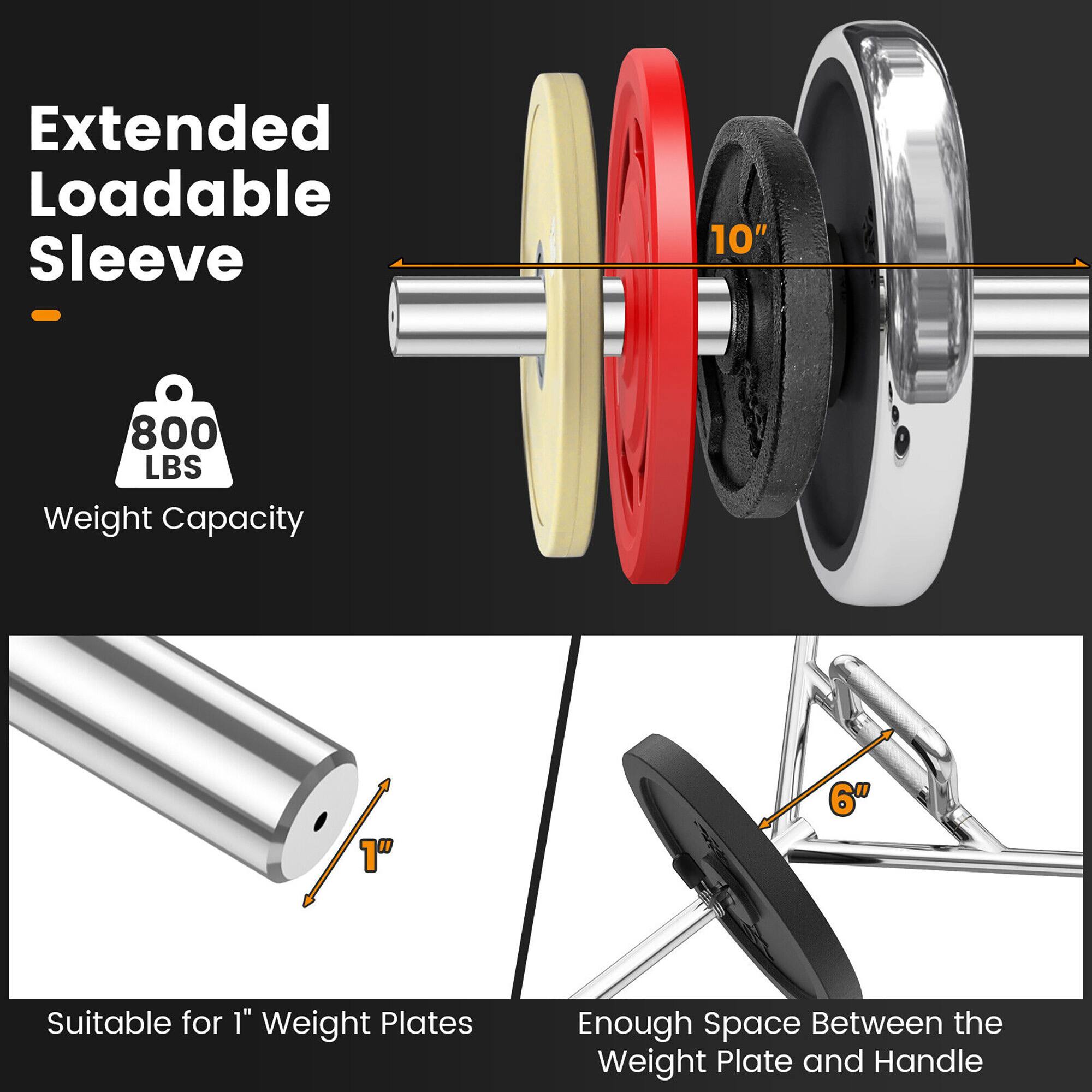 Extended Loadable Sleeve 10" 800 LBS Weight Capacity 1" 6" Suitable for 1" Weight Plates Enough Space Between the Weight Plate and Handle