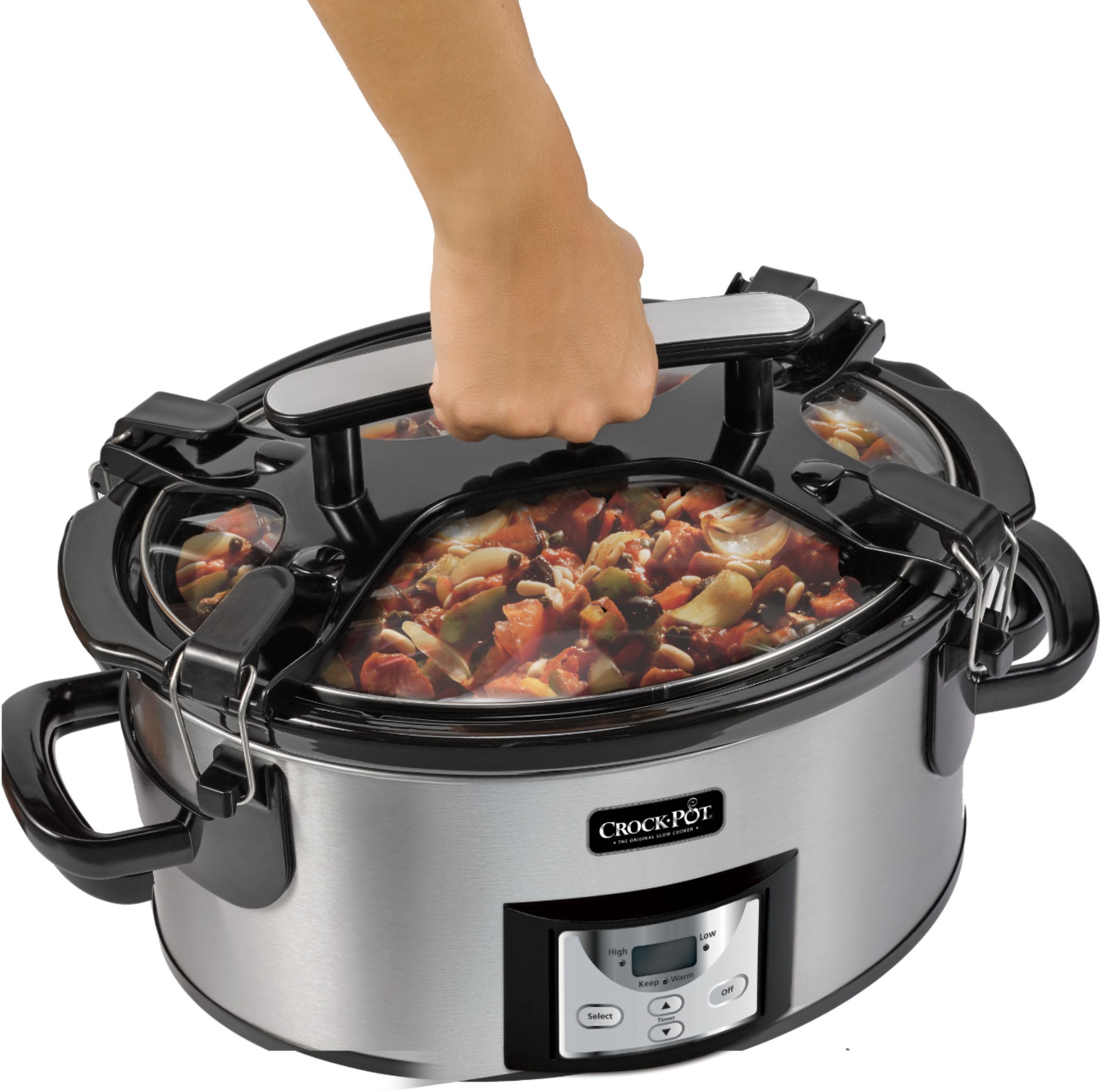 Crockpot Portable 6 Quart Slow Cooker with Locking Lid and Digital Timer