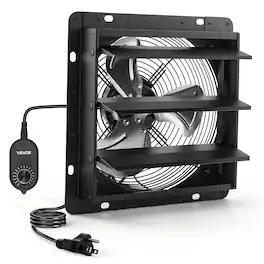 VEVOR - 12 in Shutter Exhaust Fan Wall-Mount Automatic Louvers Variable Speed, Sturdy Steel Housing, Low Noise, AC Motor - Black