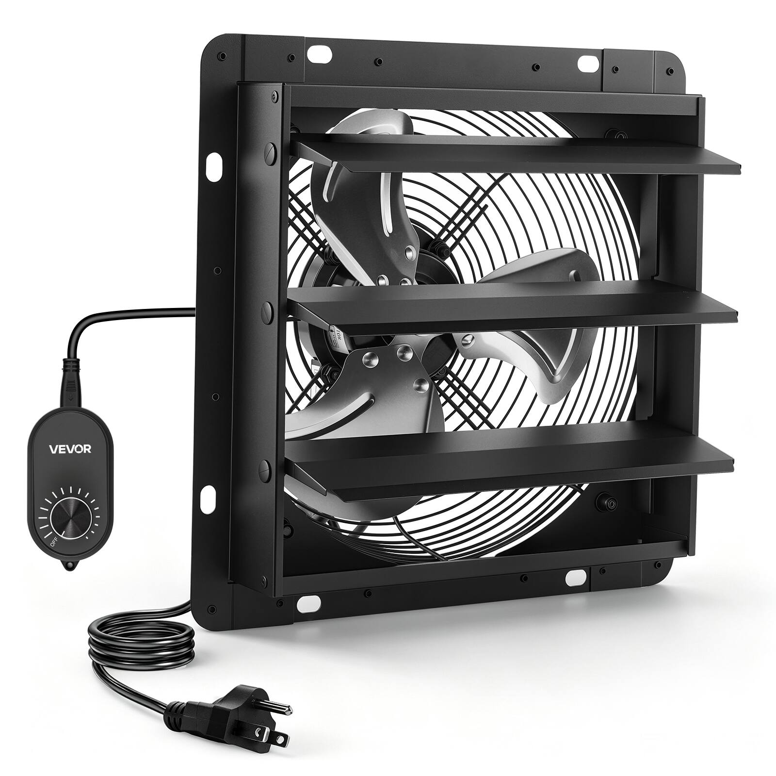 Front. VEVOR - 12 in Shutter Exhaust Fan Wall-Mount Automatic Louvers Variable Speed, Sturdy Steel Housing, Low Noise, AC Motor - Black.