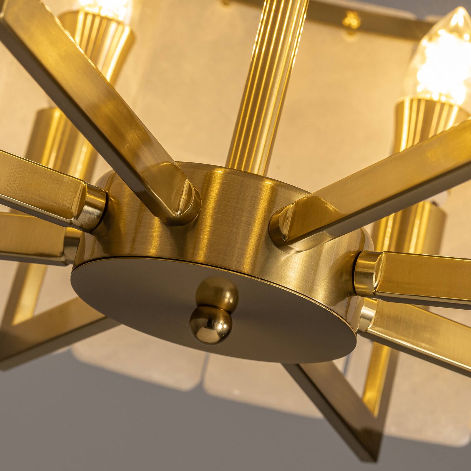 Alt View 9. Siljoy - 24 Inch Alabaster Round Chandelier, Modern Luxury 8-Light Brass Marble Pendant Light for Living Dining Entryway - Gold Brass.