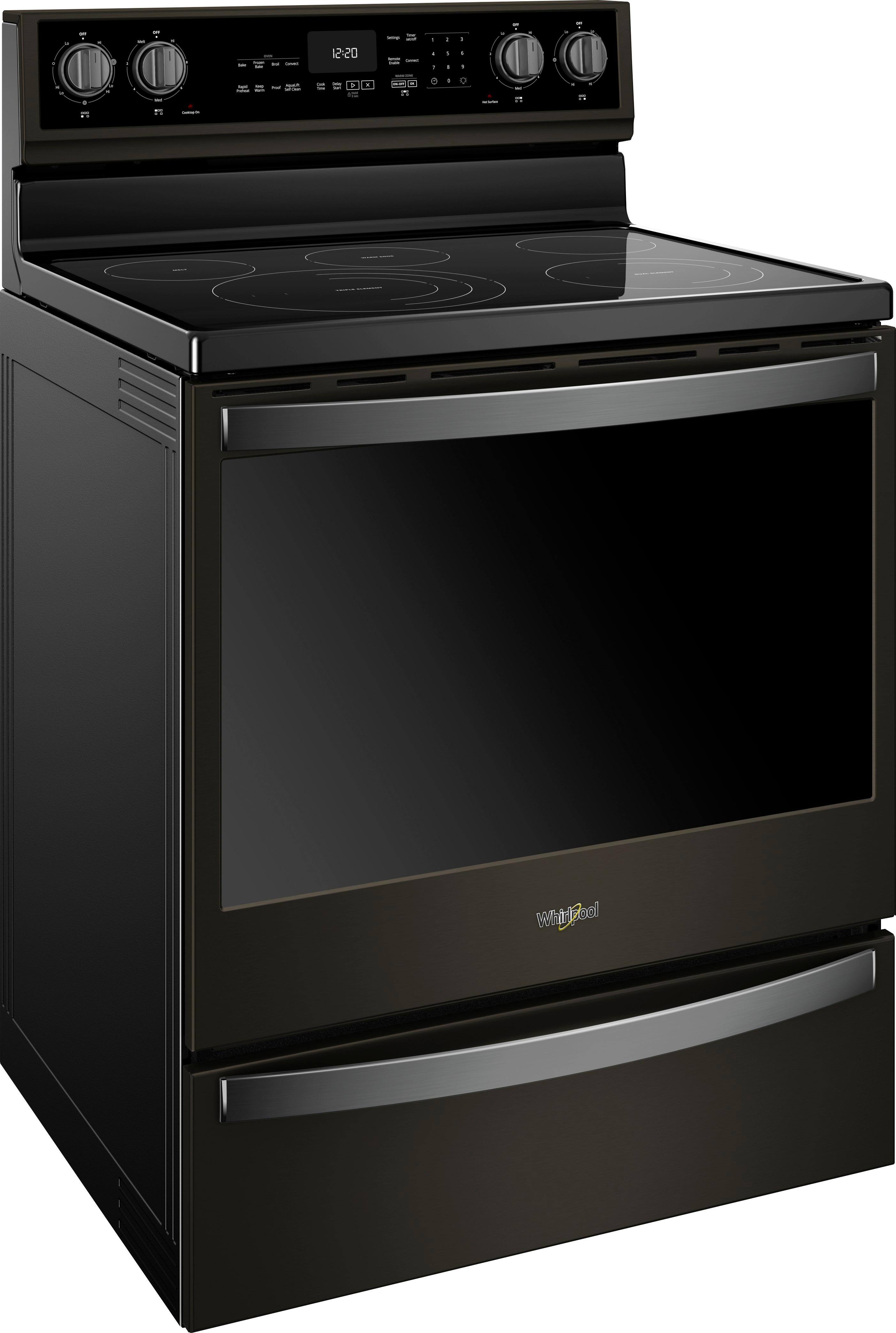 Angle. Whirlpool - 6.4 Cu. Ft. Freestanding Electric Convection Range with Self-Cleaning - Black Stainless Steel.