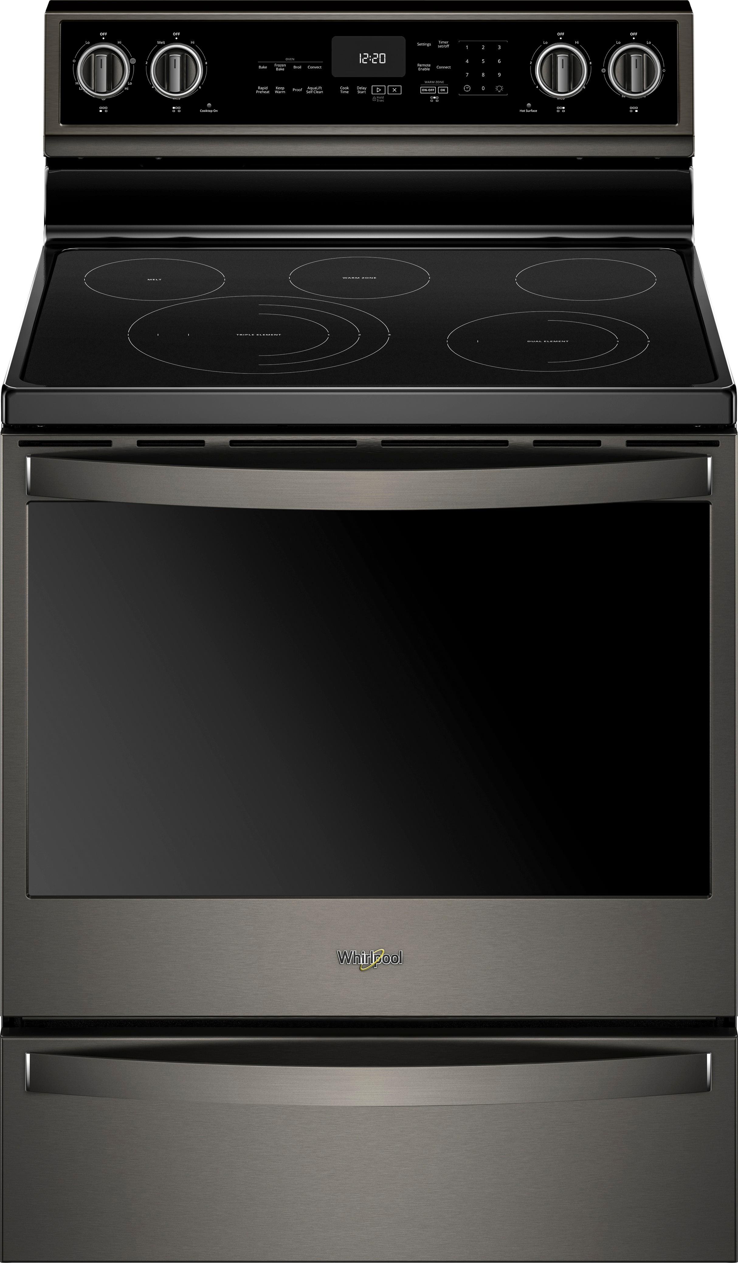 Front. Whirlpool - 6.4 Cu. Ft. Freestanding Electric Convection Range with Self-Cleaning - Black Stainless Steel.