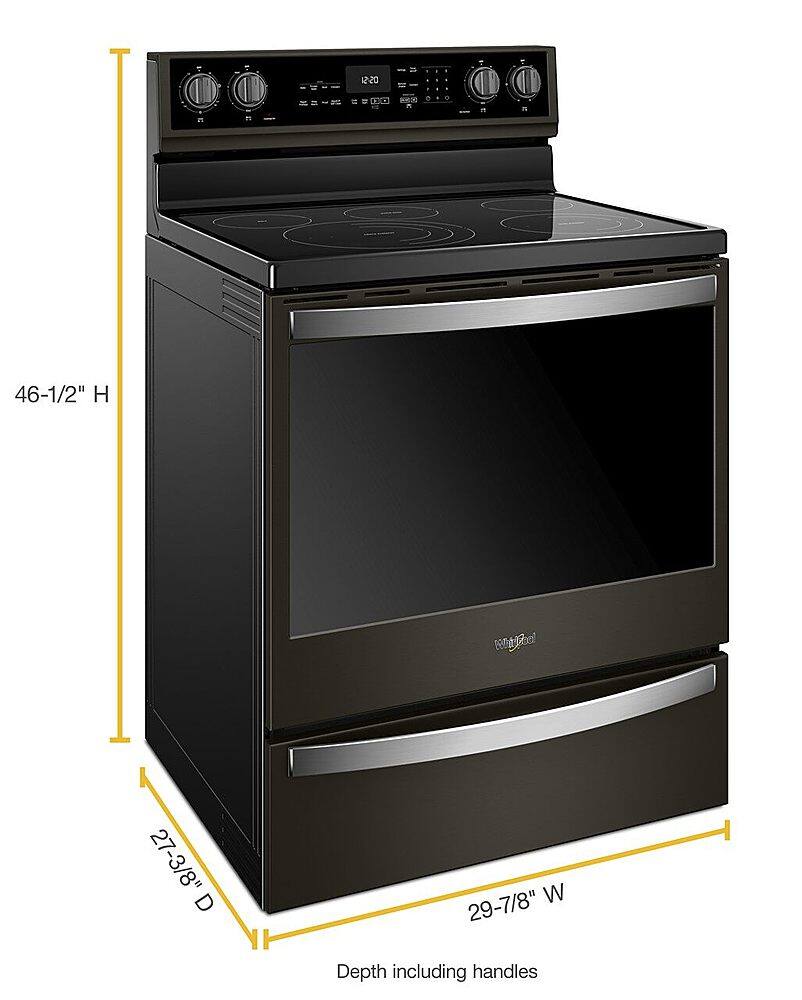 Left. Whirlpool - 6.4 Cu. Ft. Freestanding Electric Convection Range with Self-Cleaning - Black Stainless Steel.