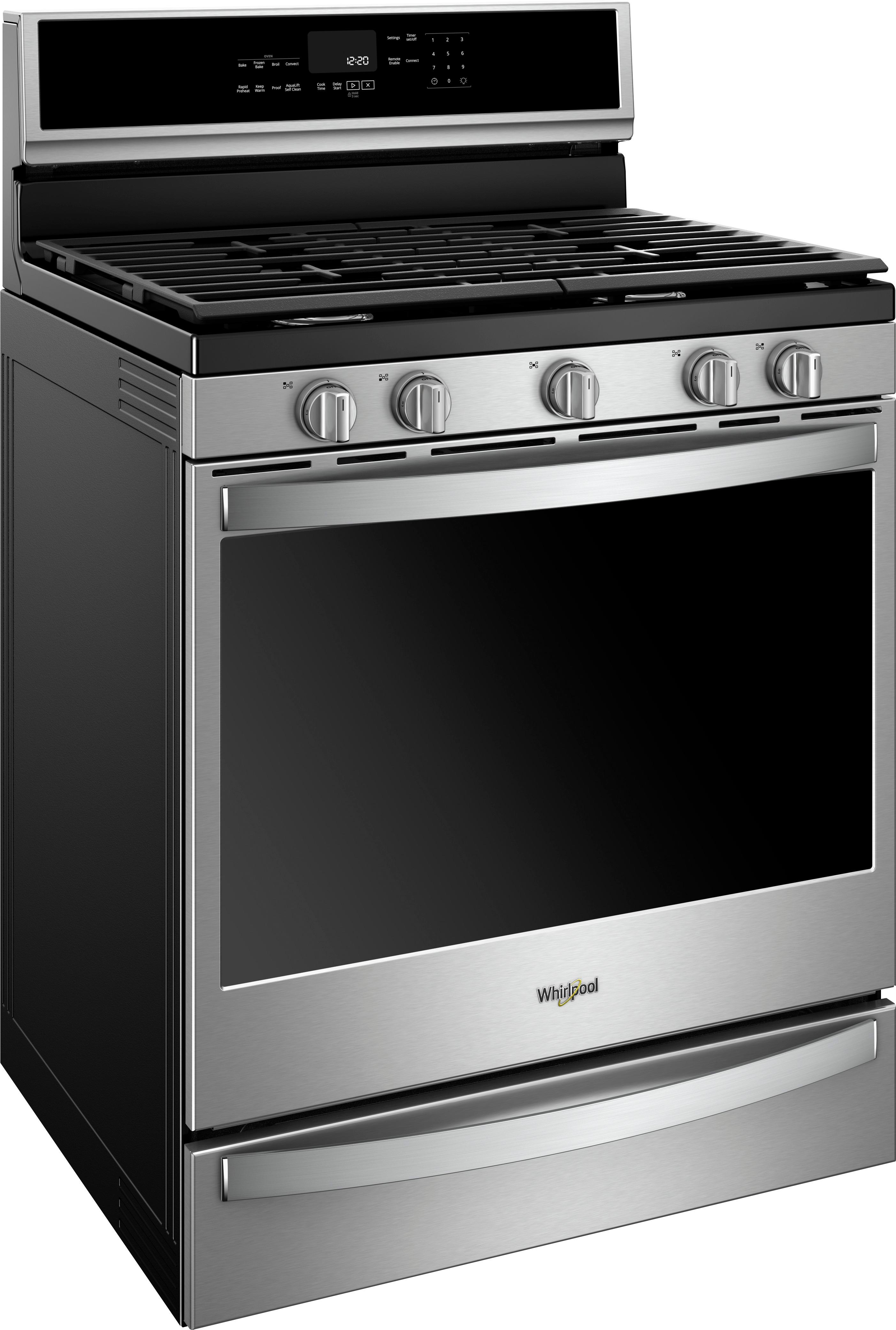 Angle View: Whirlpool - 5.8 Cu. Ft. Self-Cleaning Freestanding Gas Convection Range - Stainless steel