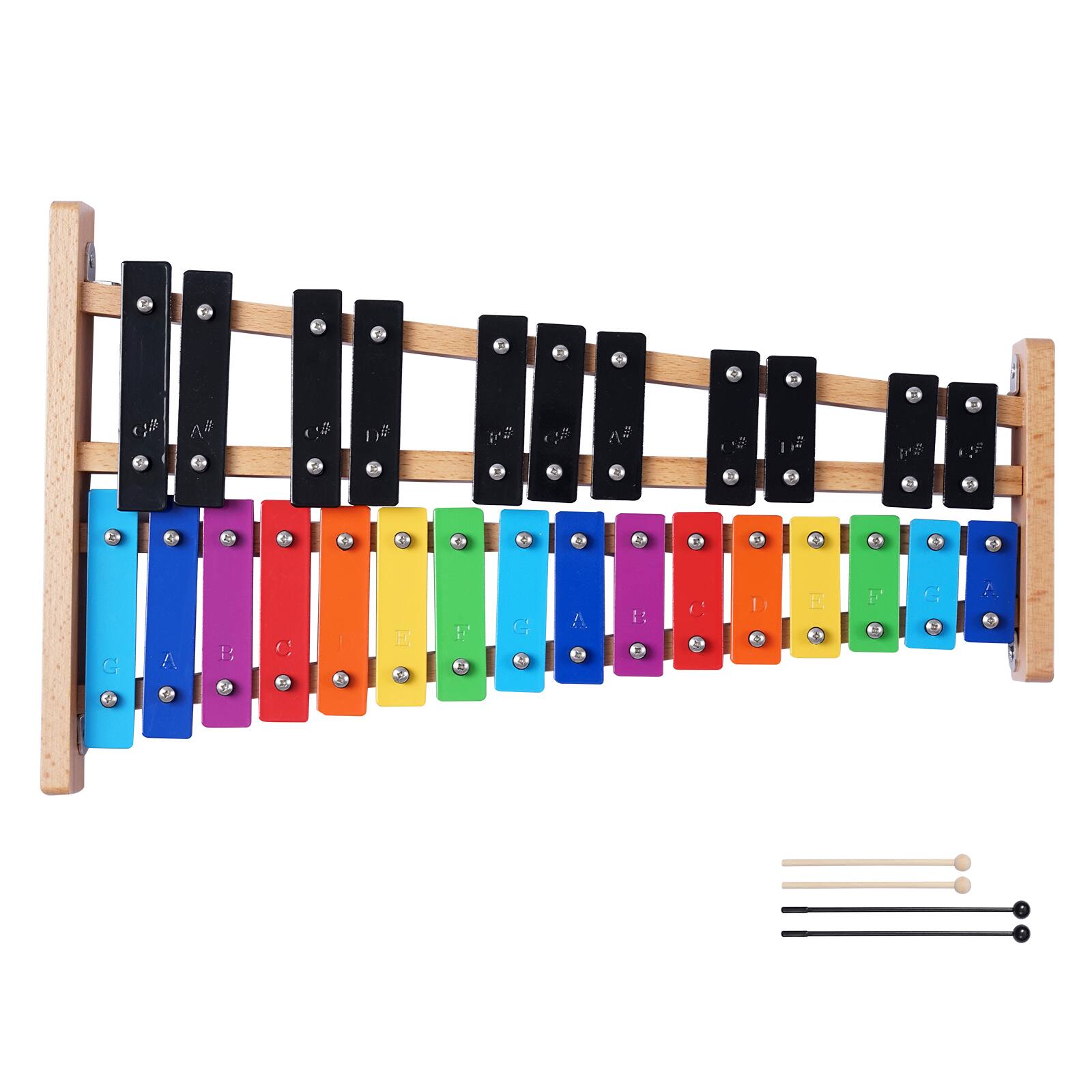 Alt View 5. VEVOR - Glockenspiel Xylophone,27 Notes,Professional Xylophone Percussion Instrument,with Colorful Metal Keys,Includes 4 Mallets - Colorful.