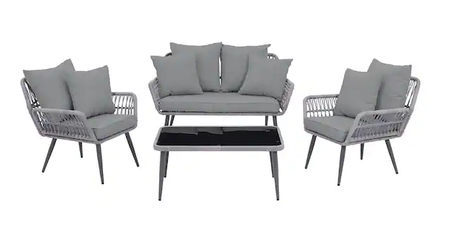 Front. Manhattan Comfort - Portofino Modern 4-Piece Patio Conversation Set - Gray.