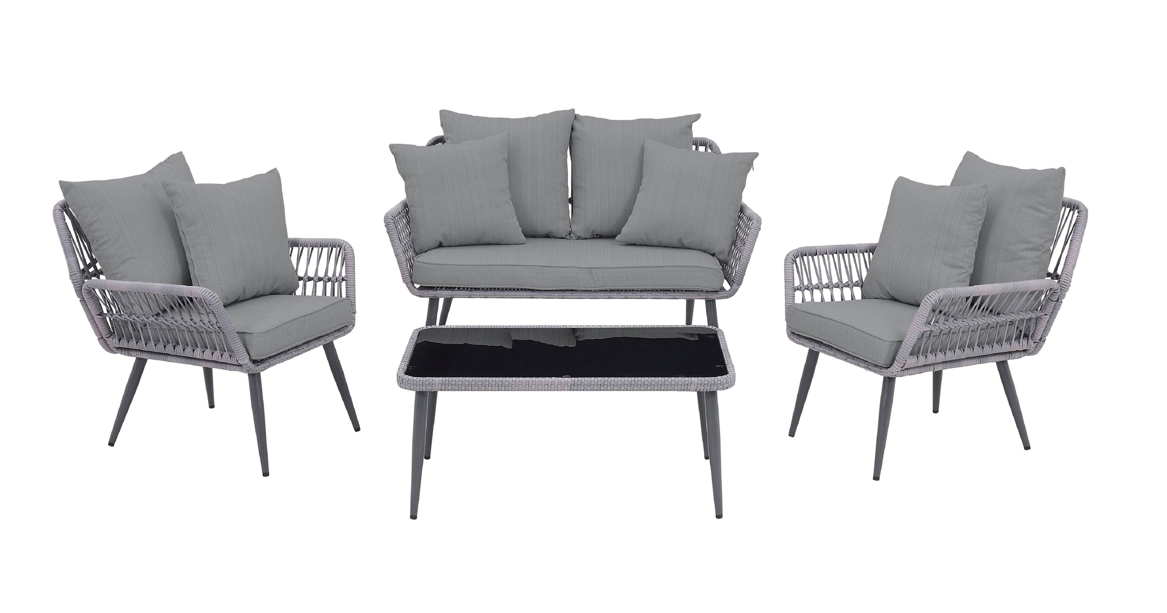 Manhattan Comfort - Portofino Modern 4-Piece Patio Conversation Set - Gray