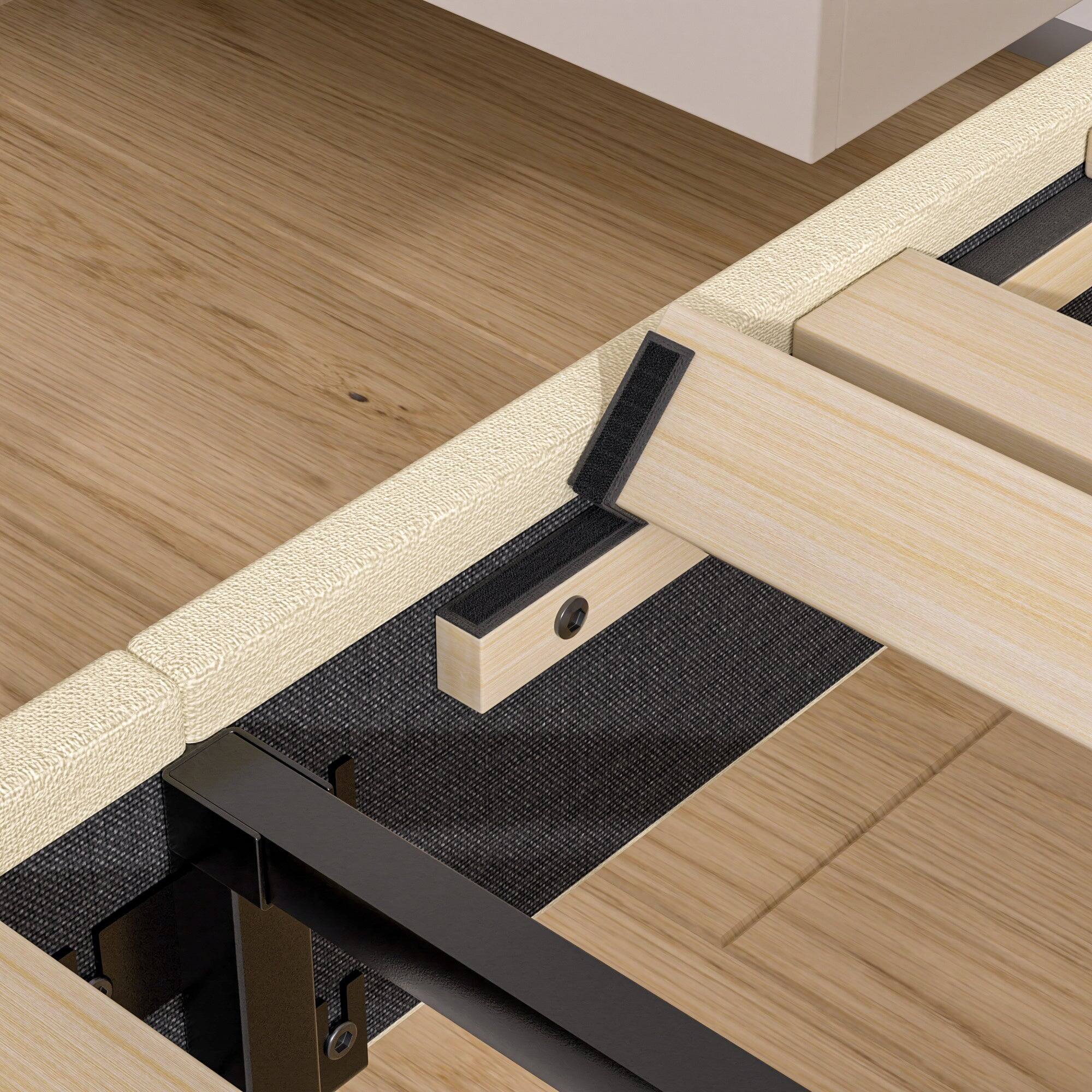 Back. Vecelo - Queen Size Bed Frame with Button Tufted Headboard,Upholstered Platform Bedframe with Wood Slat Support - Beige.