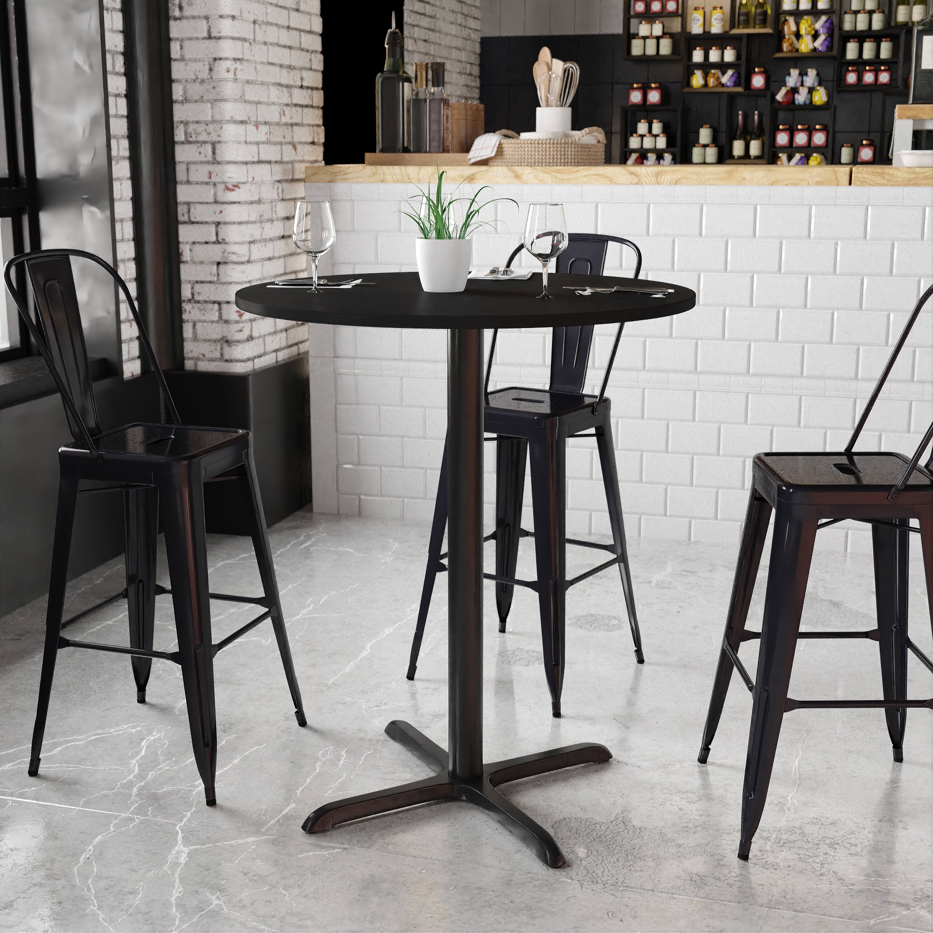 Alt View 1. Emma + Oliver - 36" Round Laminate Table Top with 30"x30" Bar Height Table Base - Black.