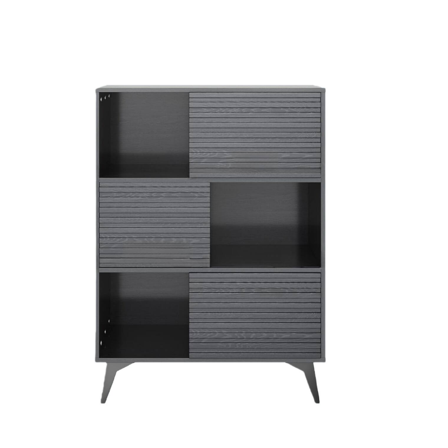 Front. GARVEE - Fluted Storage Cabinet with Sliding Doors, 43" Tall Cabinet - Black.