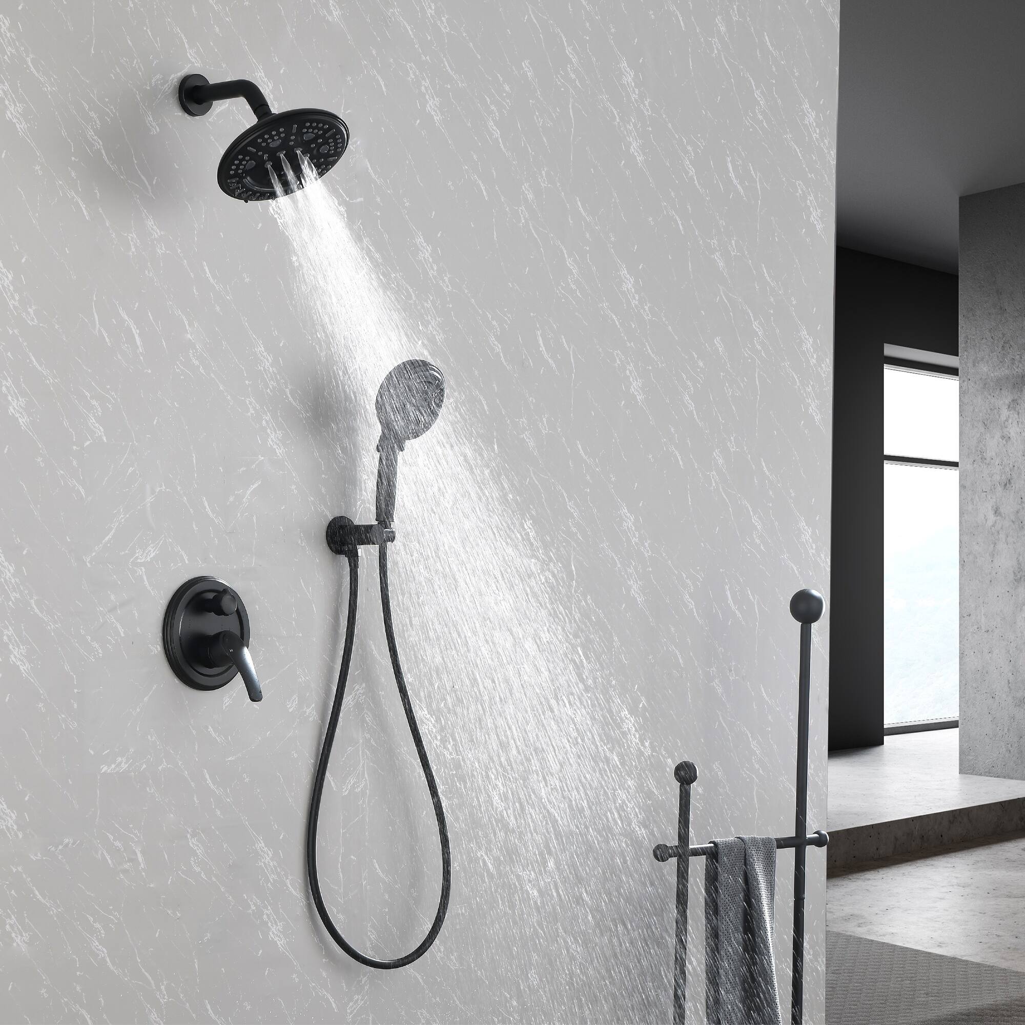 Alt View 1. Boyel Living - Matte Black Shower Set Brass SUS304 2-Function Valve 8-Inch Top Spray 9-Function Handheld 60-Inch PVC Hose cUPC - Black.