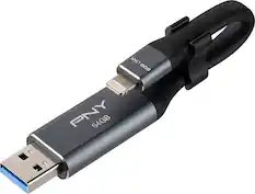 Front. PNY - DUO Link 64GB USB 3.0 OTG Flash Drive for iOS Devices and Computers - Gray.