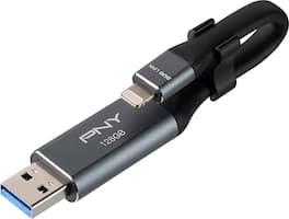 PNY - Duo-Link On-the-Go 128GB USB 3.0, Apple Lightning Flash Drive - Metal gray - Front_Zoom