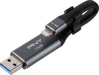 PNY - 128GB Duo Link iOS USB 3.0 OTG Flash Drive for iOS Devices and Computers - Mobile Storage for Photos, Videos, & More - Gray - Front_Zoom