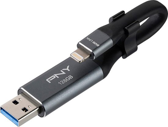 Front Zoom. PNY - DUO Link 128GB USB 3.0 OTG Flash Drive for iOS Devices and Computers - Gray.
