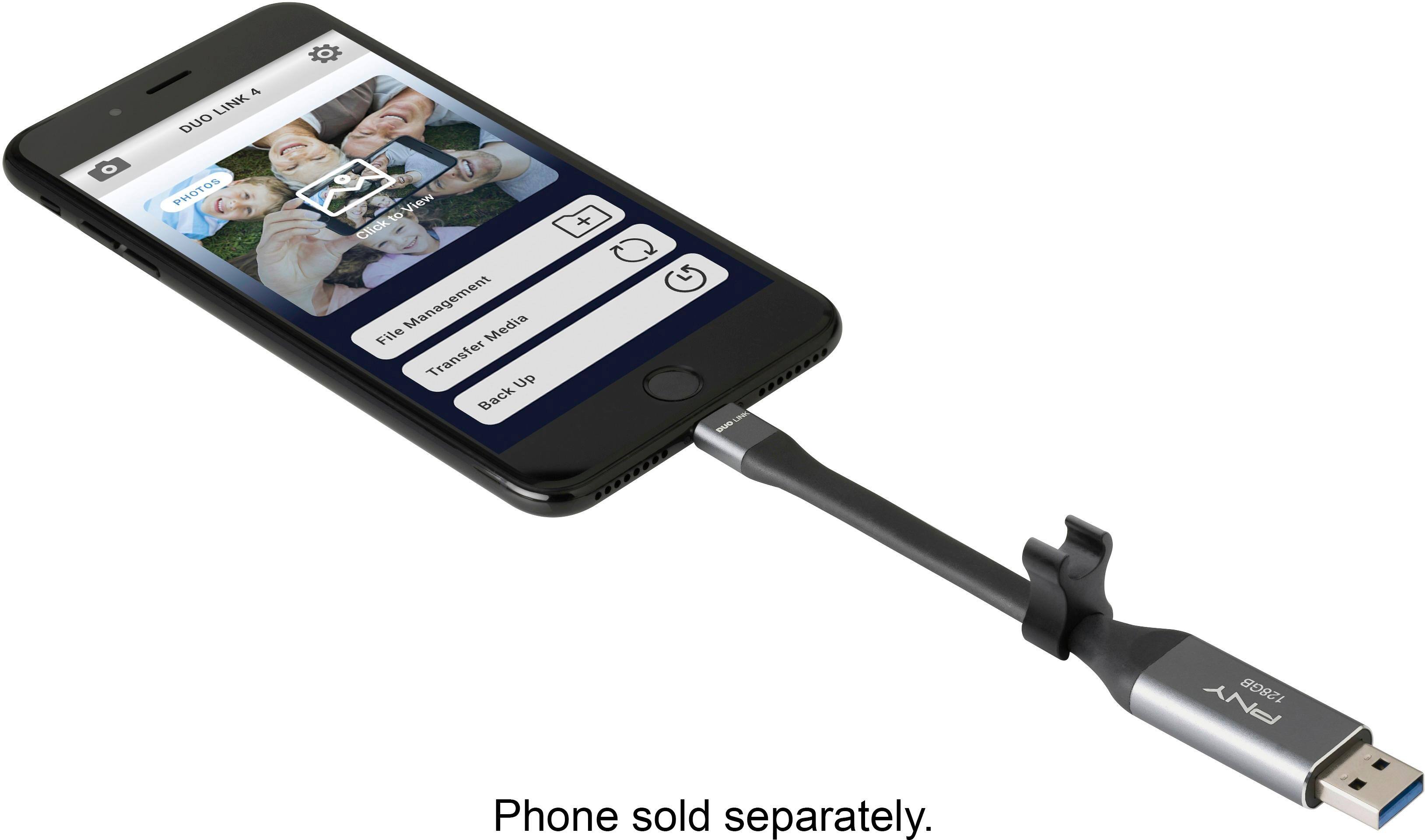 Alt View 12. PNY - DUO Link 128GB USB 3.0 OTG Flash Drive for iOS Devices and Computers - Gray.