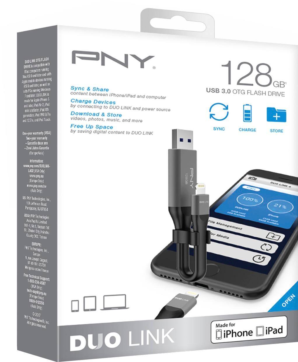Alt View 14. PNY - DUO Link 128GB USB 3.0 OTG Flash Drive for iOS Devices and Computers - Gray.
