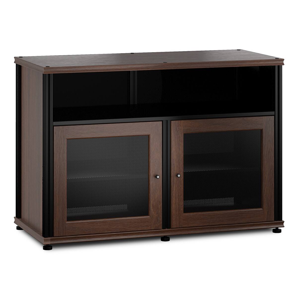 Front. Salamander Designs - Salamander Designs Synergy 329 Twin AV Cabinet (Dark Walnut with Black Glass & Black Posts) - Dark Walnut/Black.