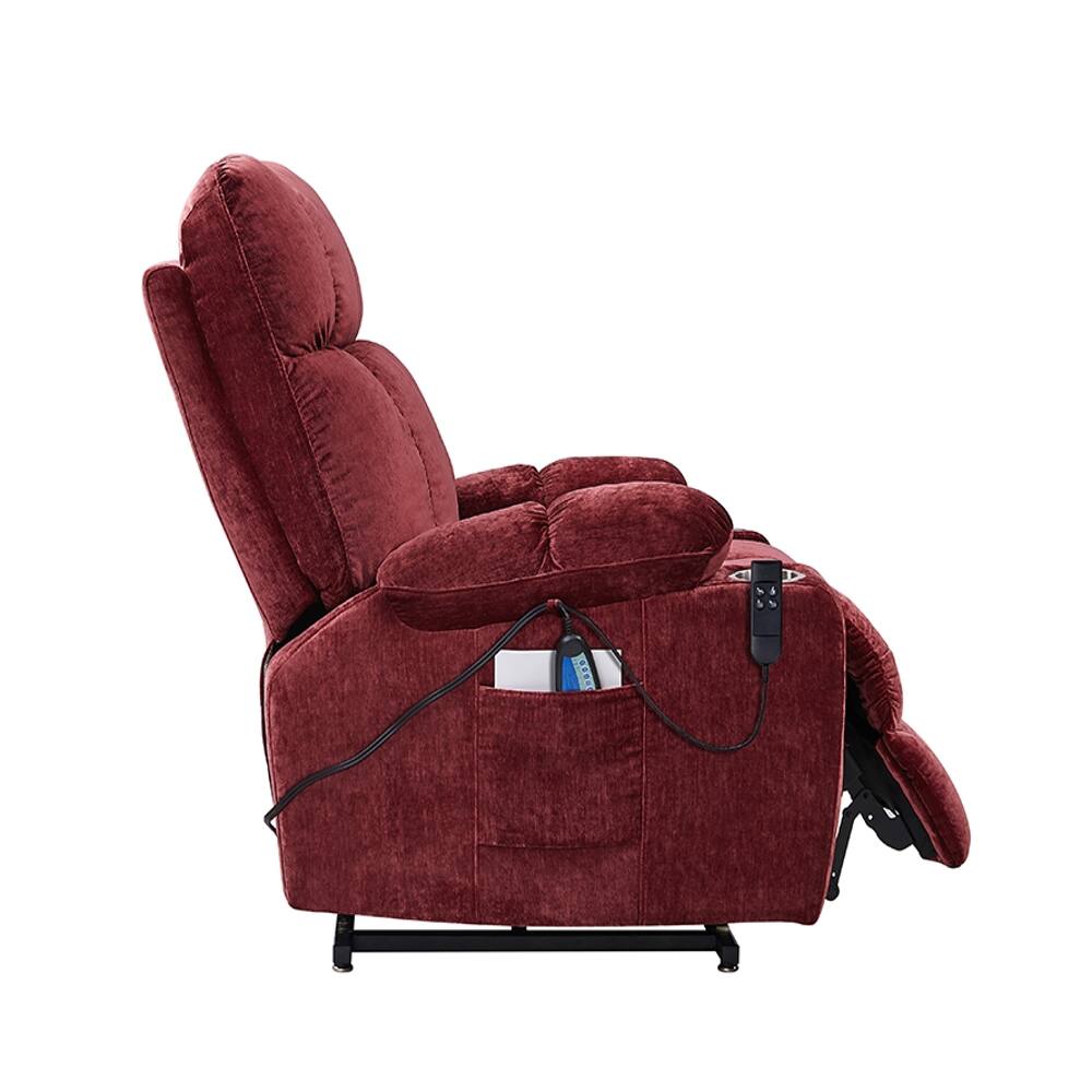 Back. Ropilly - Ropilly Dual OKIN Motor Power Lift Recliner, Infinite Position Lay Flat Chair with Heat and Vibration Massage - Red.