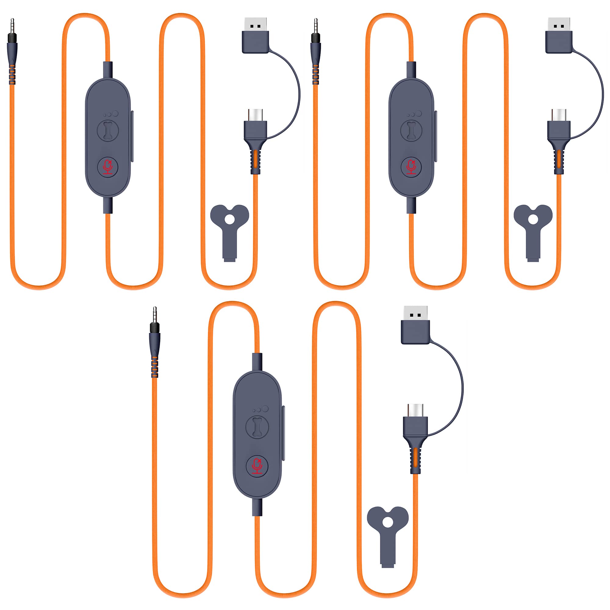 Delton - S35 USB A/USB C to 3.5mm Audio Jack Cable with Inline Controls for Headphones and Devices 3-Pack, Black - Orange