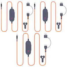 Front. Delton - Delton S35 USB A/USB C to 3.5mm Audio Jack Cable with Inline Controls for Headphones and Devices 3-Pack, Black - Orange.