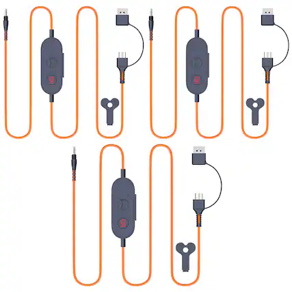 Front. Delton - Delton S35 USB A/USB C to 3.5mm Audio Jack Cable with Inline Controls for Headphones and Devices 3-Pack, Black - Orange.