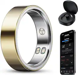 BOYACARE - Smart Ring Health Tracker with Sleep Heart Rate Stress Fitness Blood Oxygen Vibration Alerts / No Subscription - Gold - (2026)