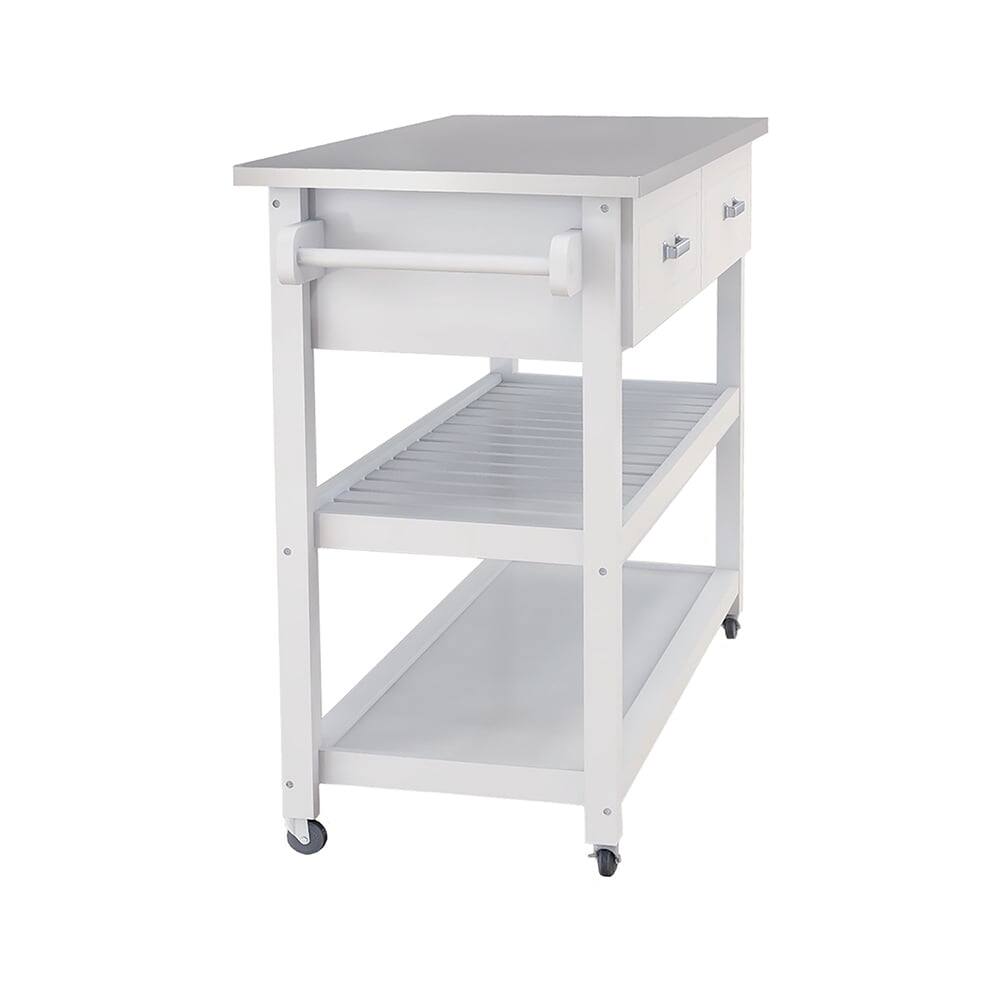 Alt View 1. Kadyn - Veryke Console Table with Stainless Steel Table Top, Kicthen Storage Cart with Two Drawers - White - White.