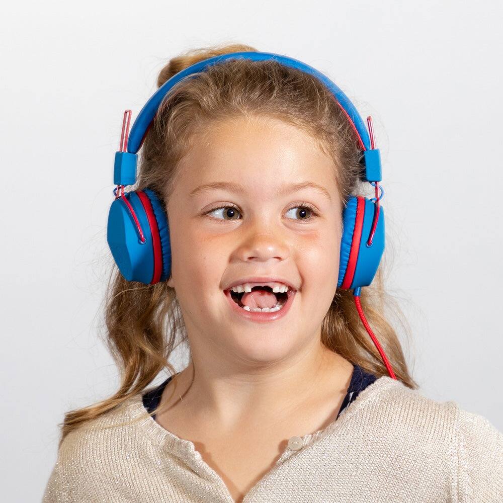 Angle. JLab - JBuddies Studio On-Ear Kids Wired Headphones - Blue/Pink Type-C.