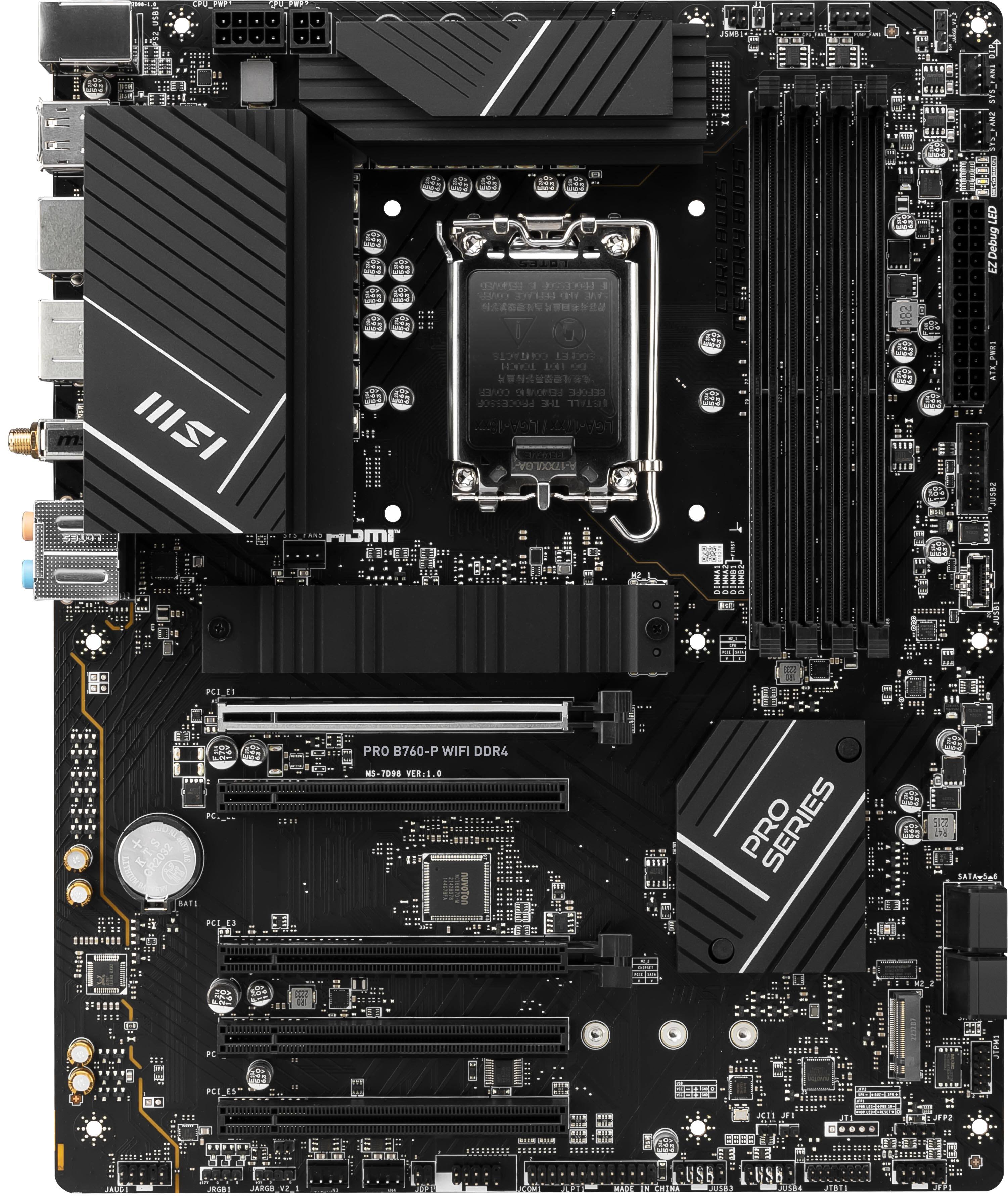 Alt View 1. MSI - PRO B760-P WIFI DDR4 (Socket 1700) USB 3.2 Intel Motherboard - Black.