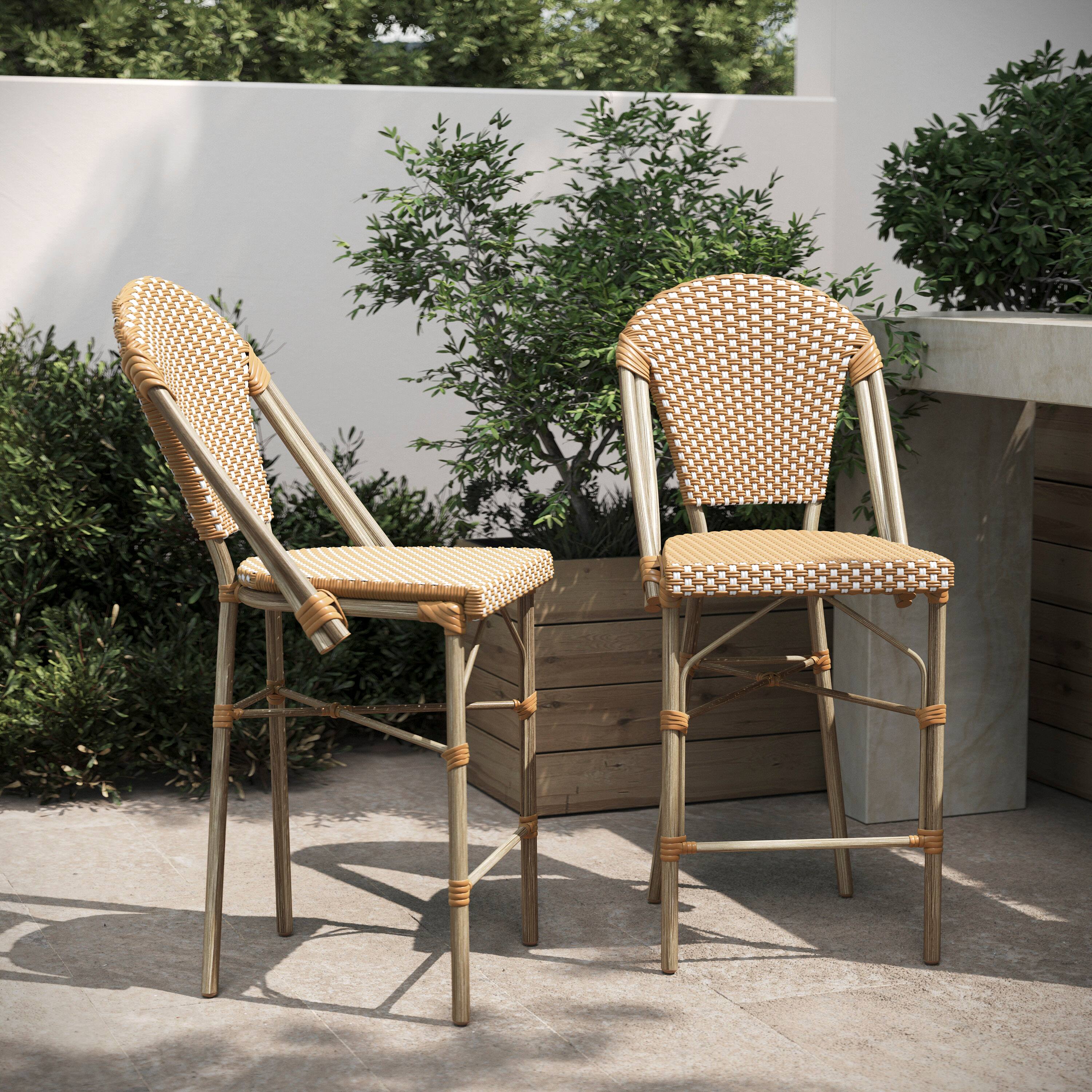 Alt View 2. Flash Furniture - Lourdes Set of 2 Stackable Indoor/Outdoor Bistro 26" High Counter Height Stools, Commercial Grade, Natural/White and Lig - Natural.