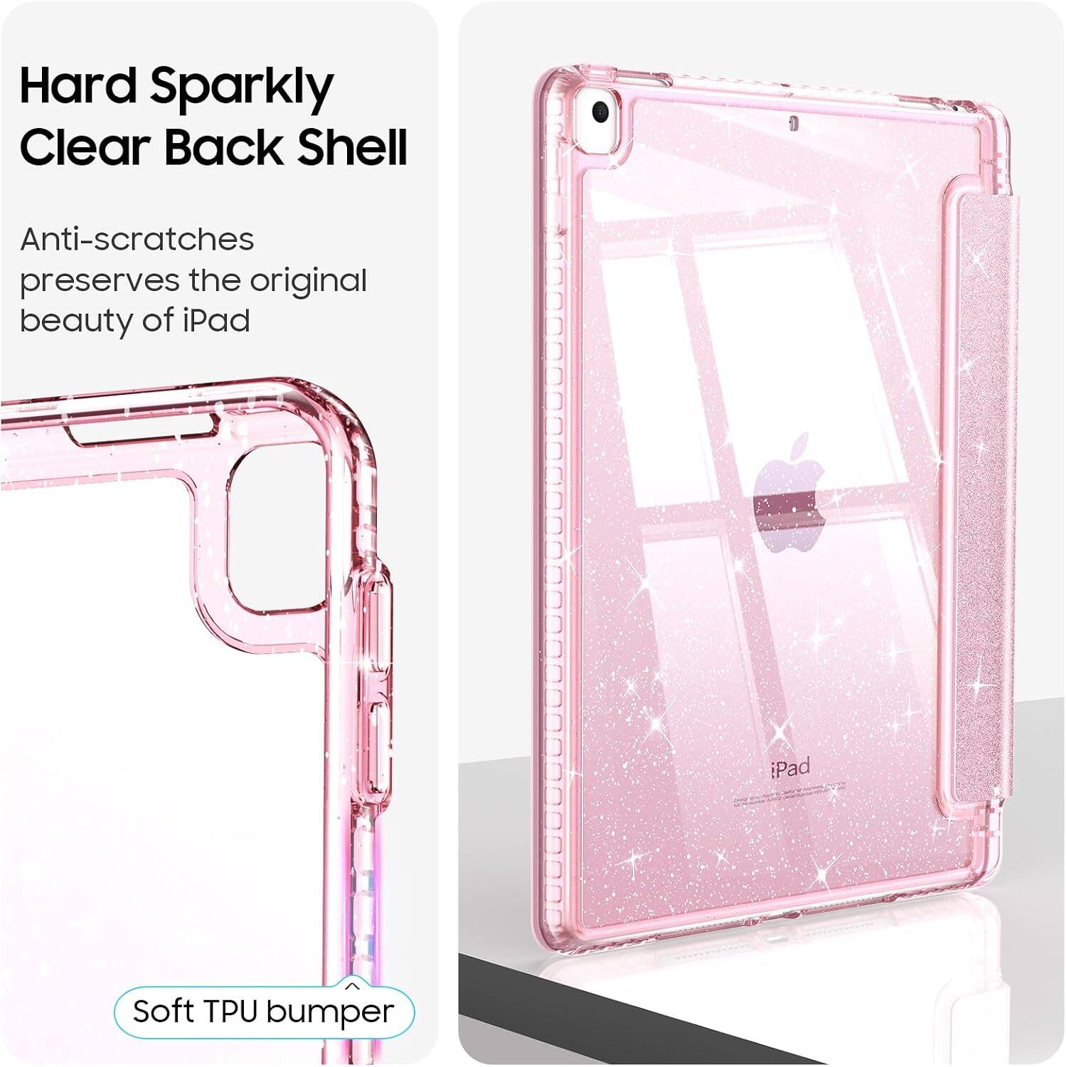 Hard Sparkly Clear Back Shell

Anti-scratches preserves the original beauty of iPad

iPad

Soft TPU bumper