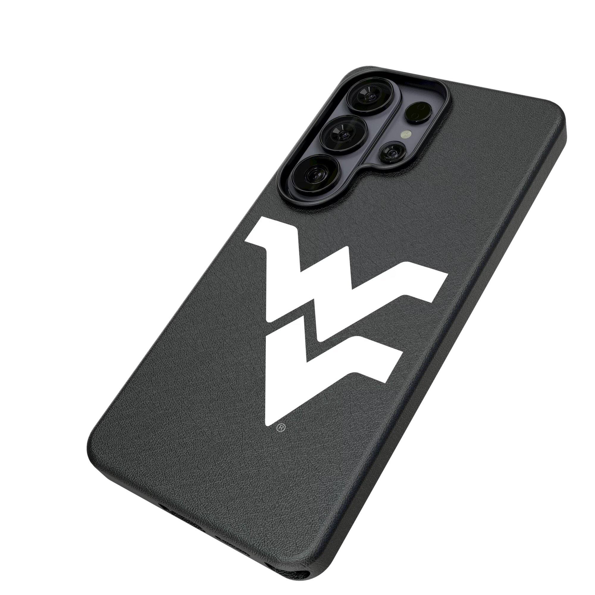 Alt View 1. Keyscaper - West Virginia Mountaineers Text Backdrop Galaxy Magnetic Bump Case - S25 Ultra - Black.
