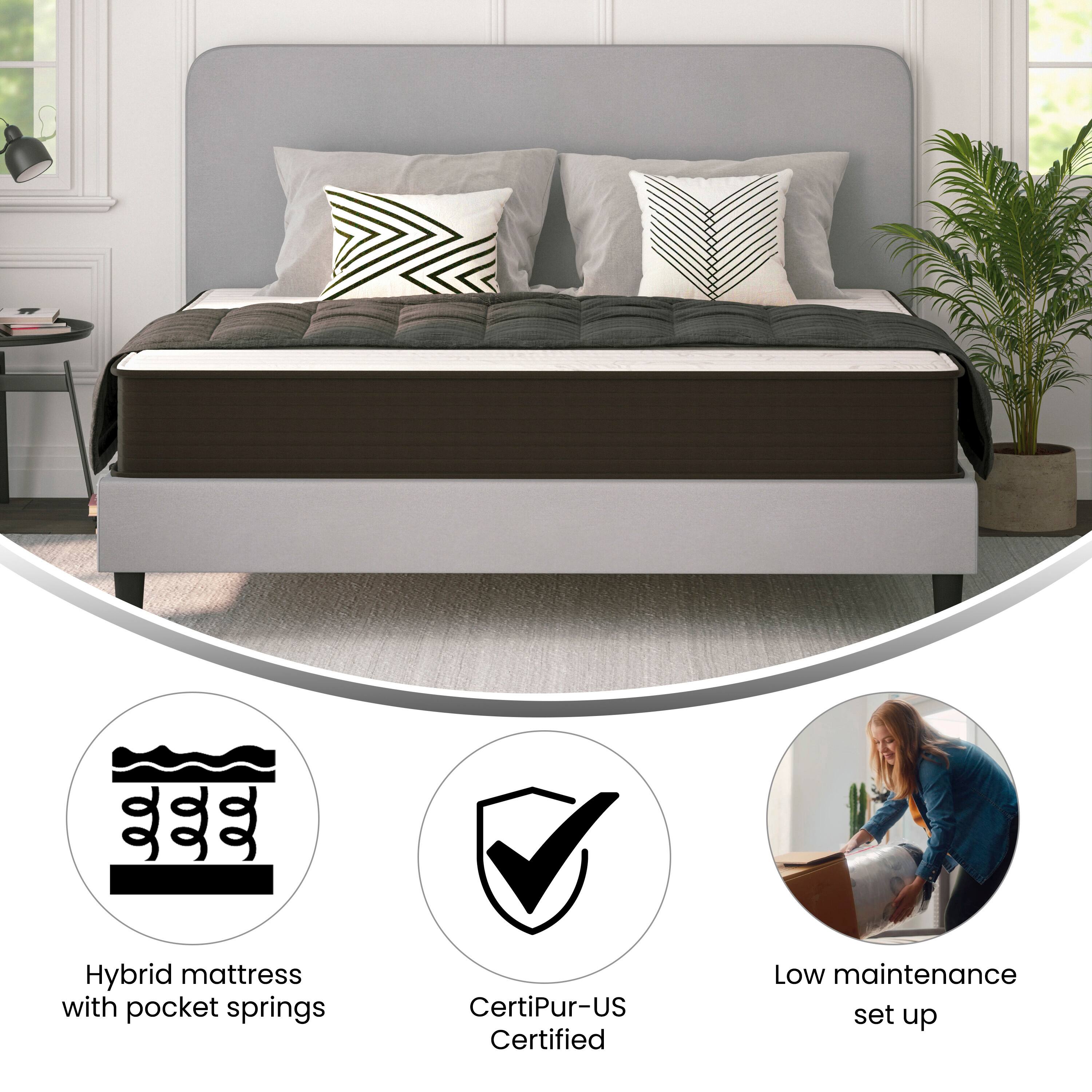 Hybrid mattress with pocket springs  
CertiPUR-US Certified  
Low maintenance set up